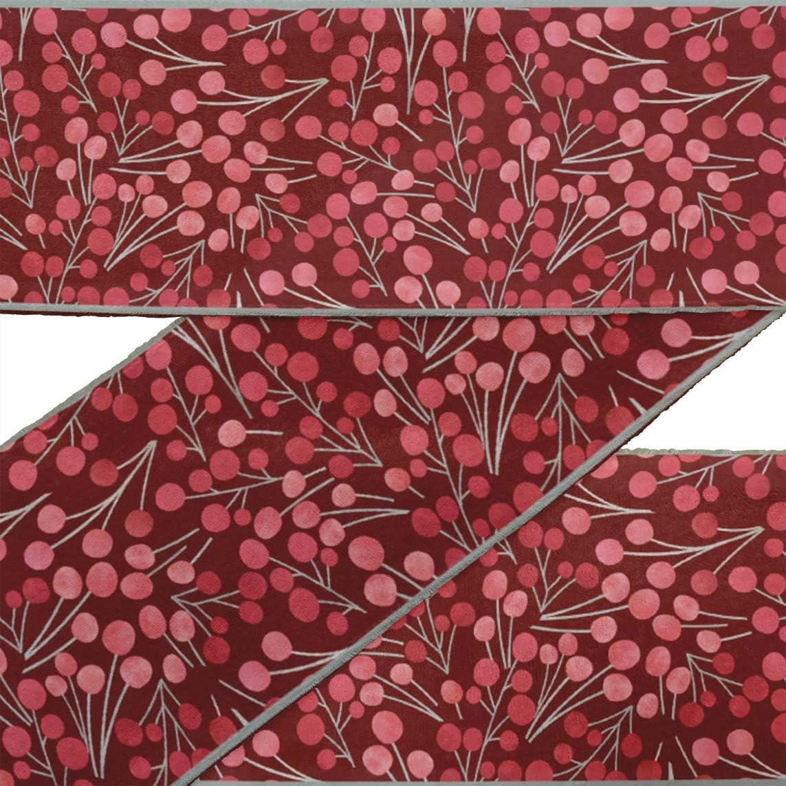 IBA Indianbeautifulart Red Berries Fruits Fabric Laces for Crafts Printed Velvet Trim Fabric Sewing Border Ribbon Trims 9 Yards 4 Inches