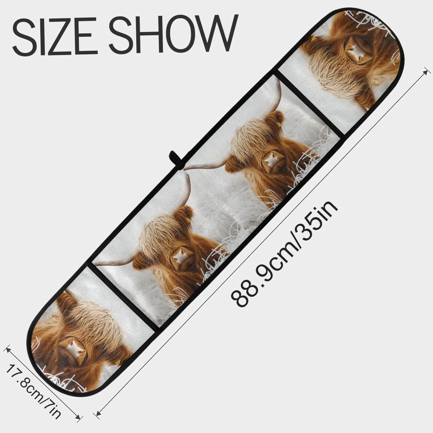 Double Oven Mitts Winter Highland Cow, Heat Resistant 7"x35" Long Quilted Kitchen Oven Gloves for Baking, BBQ, Grilling & Microwave - Machine Washable with Hanging Loop