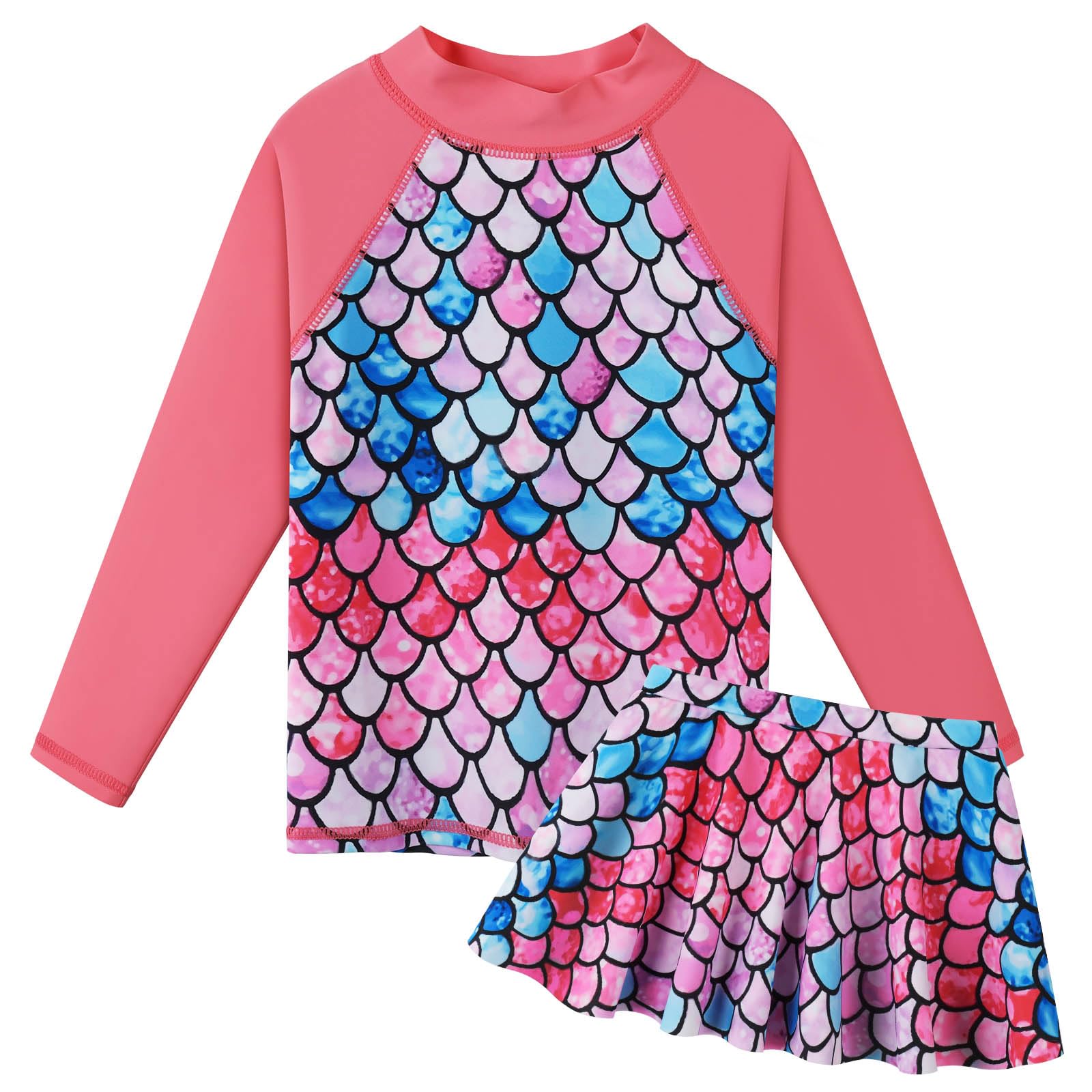 BAOHULU Girls Two-Piece Swimsuits Long Sleeve Rash Guard Bathing Suit 2-14Y