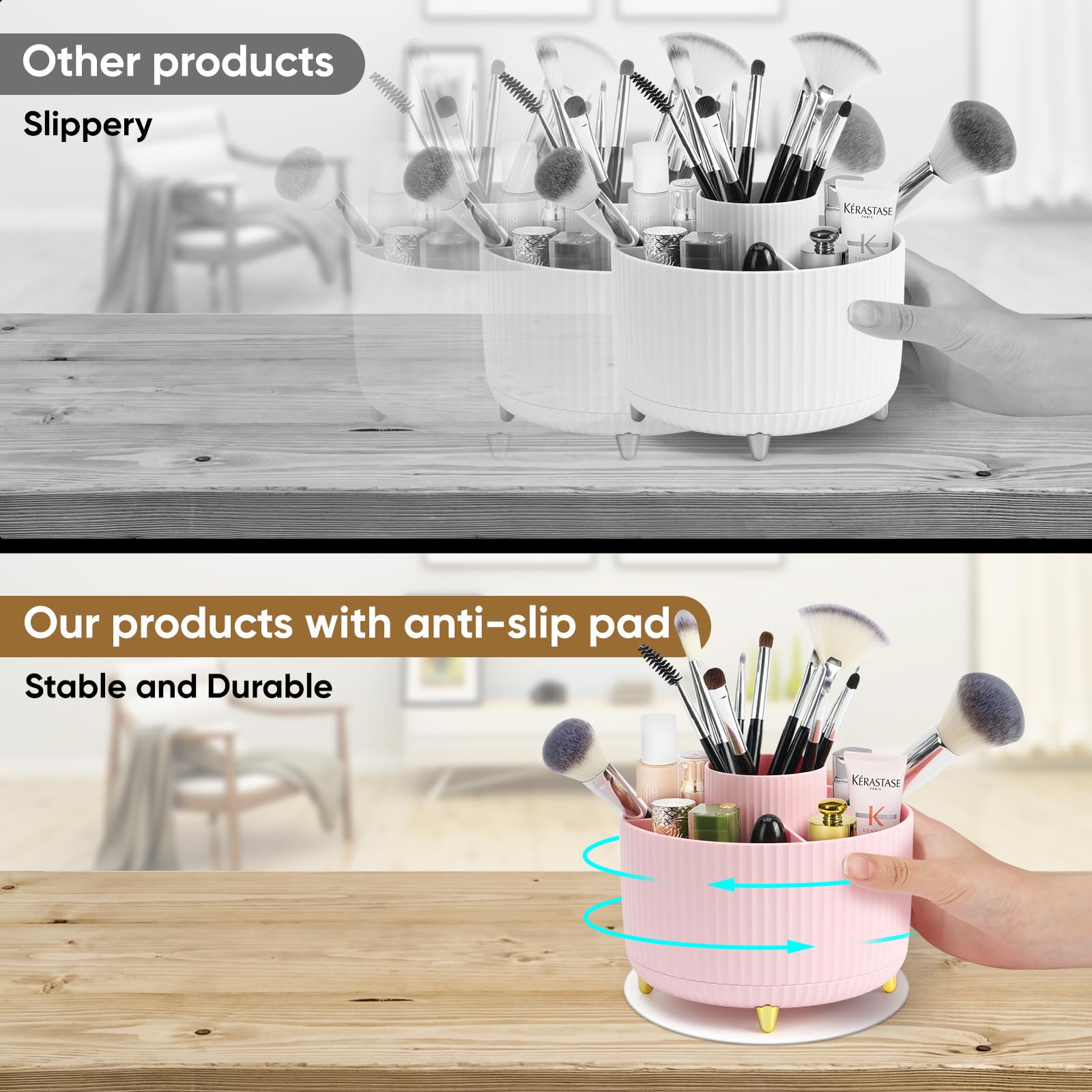 Top-spring 360° Rotating Makeup Organiser, Spinning Makeup Brush Holder with Anti-slip Mat - Image 4