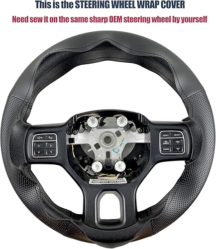 Miniatura 10 de Funda protectora de volante de cuero perforado lateral negro para Dodge Ram Heavy Duty 15002500350045005500 2013-2019 (tira de marca gris)