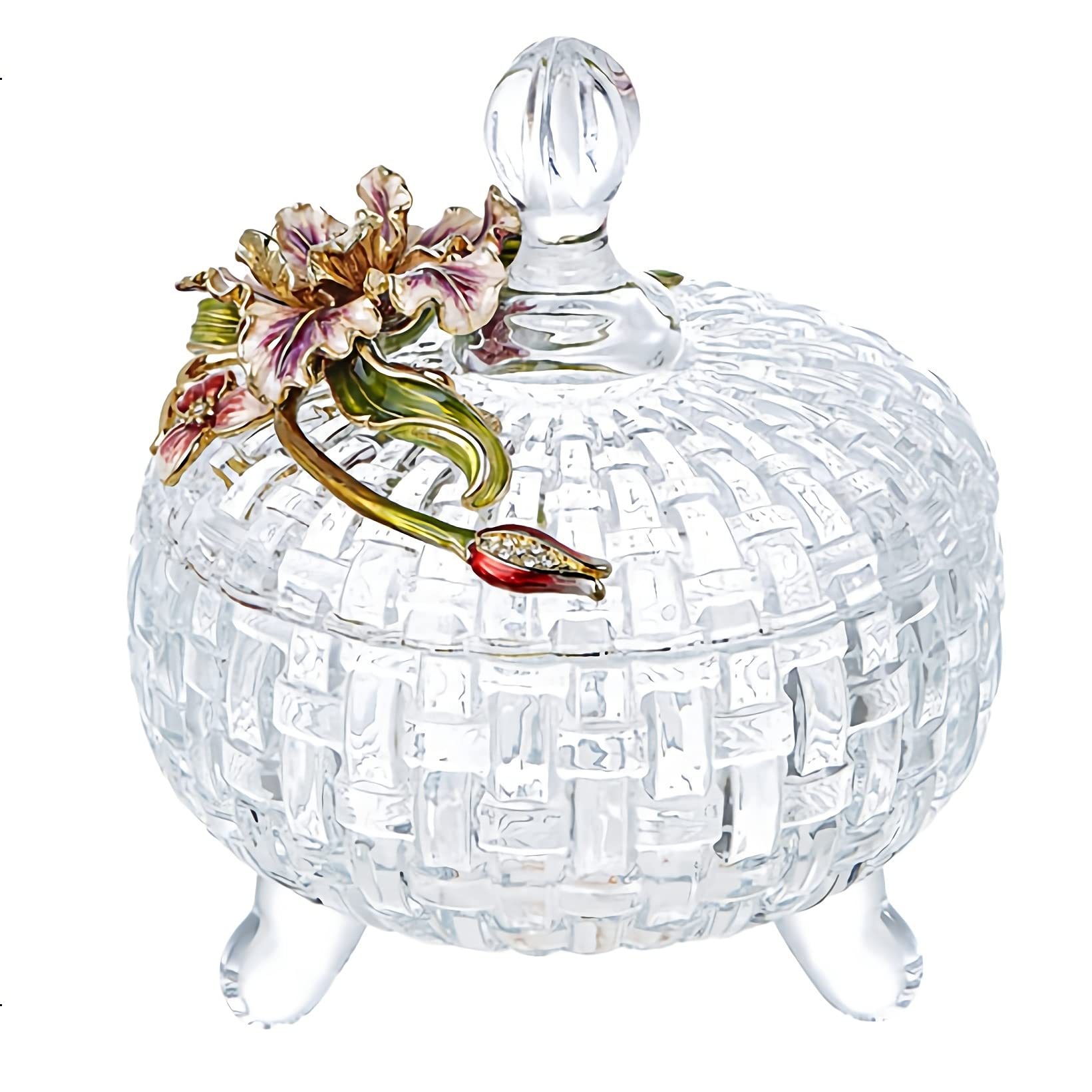 RAN Zuckerdosen Glas Zuckerschale, Süßigkeitsglas mit Deckel, Kristall Aufbewahrungsgefäß, handgemachtes Emaille Handwerk, Blumendekoration