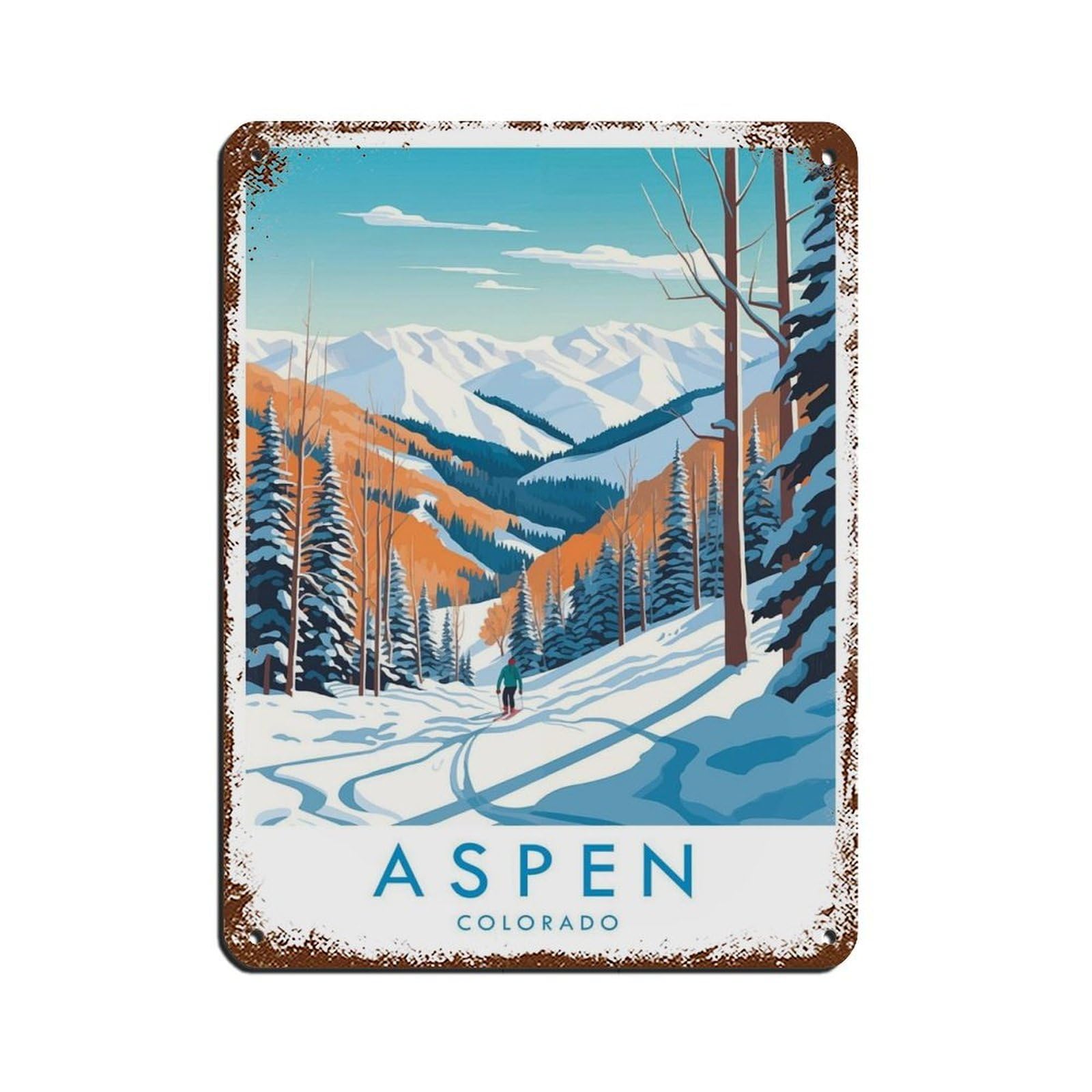 Aspen Travel, Colorado Travel Decor Retro Poster Metal Tin Sign Chic Art Retro Iron Painting Bar People Cave Cafe Family Garage Poster Wall Decoration 12x16inch(30x40cm)