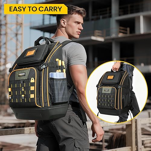 Miniatura 9 de Mochila de herramientas con respaldo acolchado de malla de aire, 19.7 x 15.4 x 8.3 pulgadas, correas ajustables, color negro