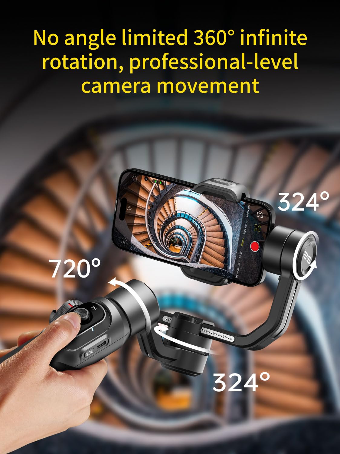 AOCHUAN Gimbal Stabilizer for Smartphone, Phone Gimbal w/8" Extension Rod, Profession 3-Axis Stabilizer w/RGB Magnetic Fill Light for Video Recording, Compatible w/iPhone/Andriod-: Smart S2