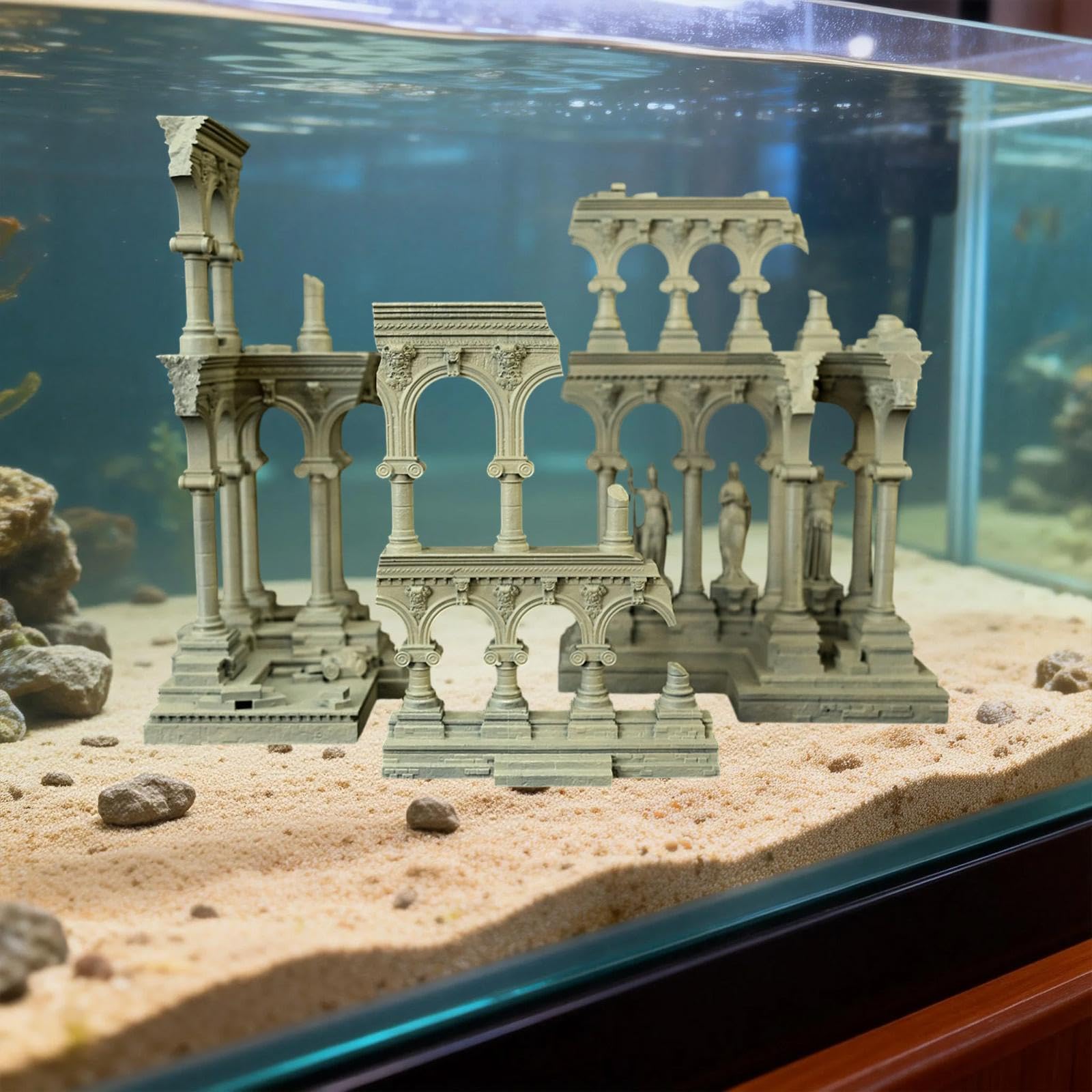 Acuario Ornamento Adorno Arquitectónico Romano Europeo en Resina Estatua Decorativa de Faraónico para Pecera Pieza de Estilo Europeo Antigua Ar, Estilo D, Individual