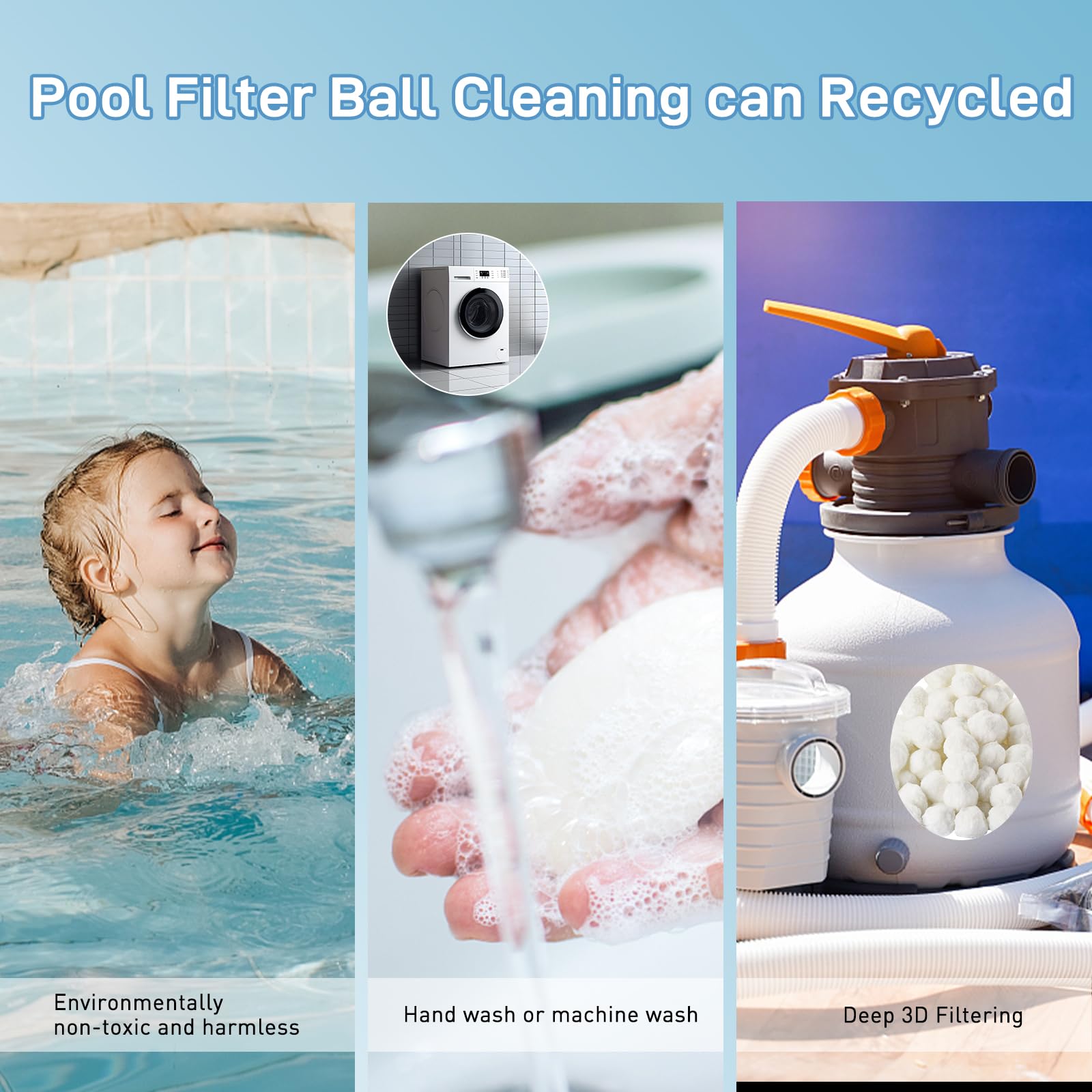 Sfere filtranti per piscina da 2,1 kg per filtro a sabbia, materiale filtrante ecologico riutilizzabile per pompa a sabbia, sostituisce la sabbia filtrante per piscina da 68 kg, lunga durata per