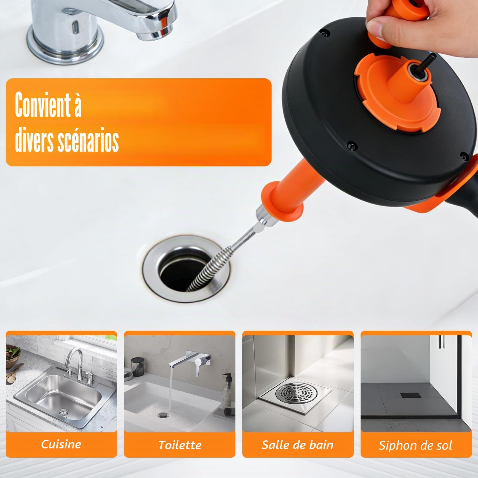 Furet de Débouchage 13 m avec Tête de Perçage, Protection Gants Inclus | Spirale d’Évacuation Écologique pour Cuisine et Salle de Bain, Câble en Acier au Manganèse Résistant, Anti-vibrations