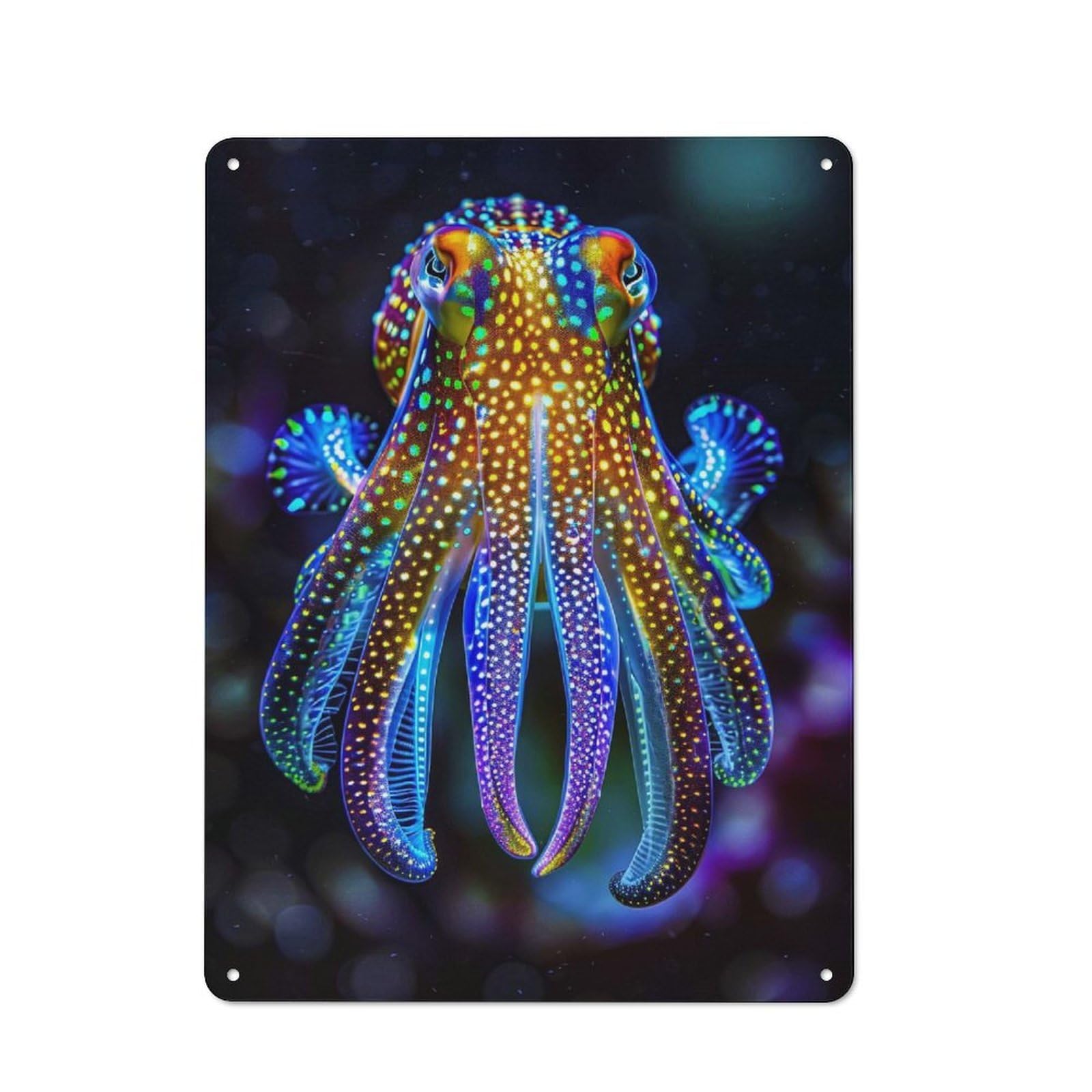 Junmoney Style-4 Retro Retro Metal Sign 40X30cm Featuring Neon Hawaiian Bobtail Squid, Garage Wall Decor For Garage, Hobby Room, Office Or Man Cave