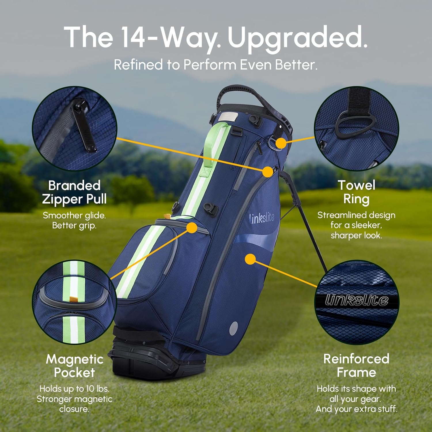 Ultra Lightweight Waterproof Golf Stand Bag with Rain Cover | Full-Length, 6 Pockets with Magnetic Access & Dual X-Strap | Easy-Carry for Men & Women