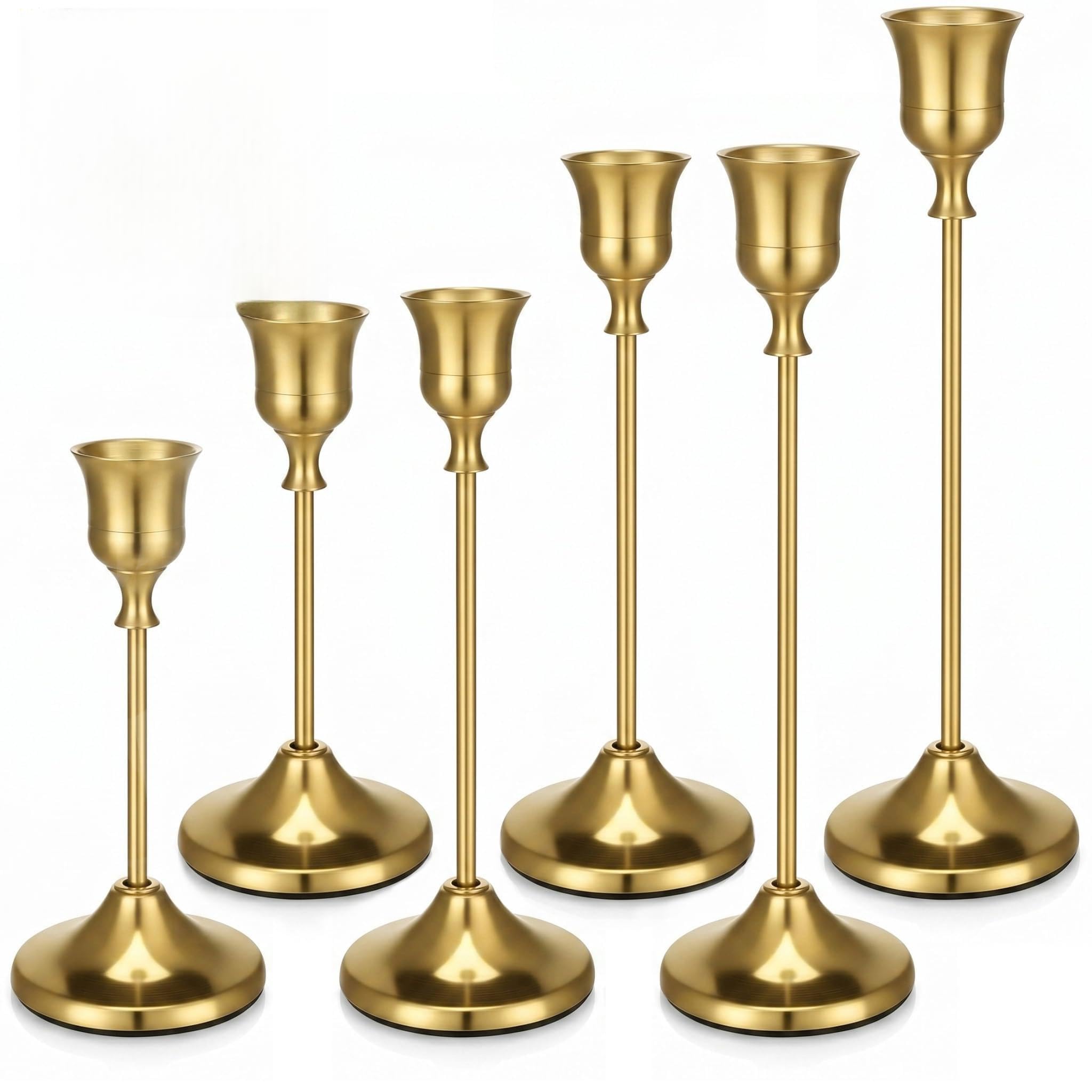 Bougeoirs coniques lot de 6 en métal doré, cadeau idéal de pendaison de crémaillère