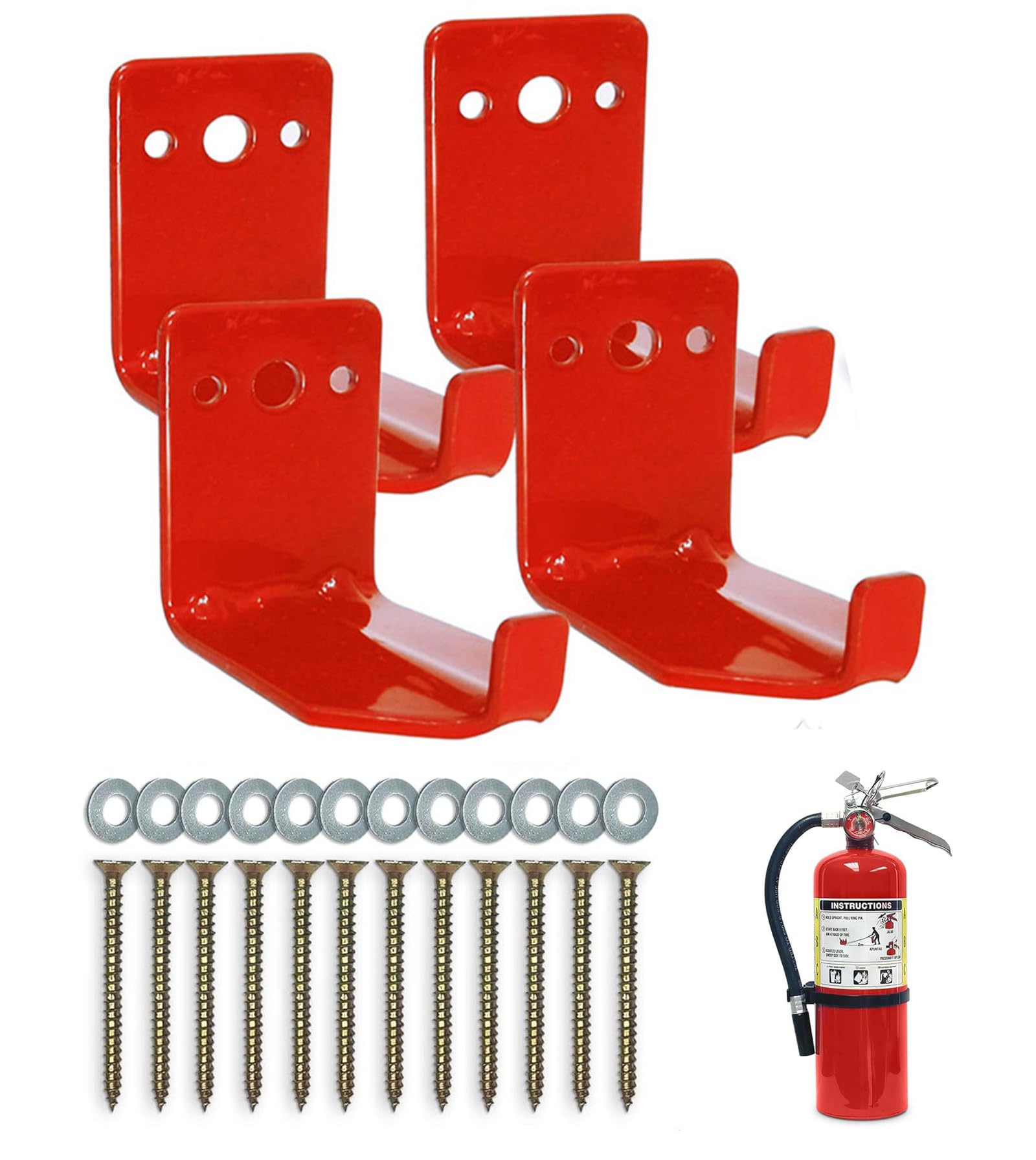 4 Pack Fire Extinguisher Wall Mount Bracket - Universal Fire Extinguisher Mounts & Brackets | Fire Extinguisher Holder Hanger for Home | Wall Hook with Screws for 5 to 40 Lb Extinguishers