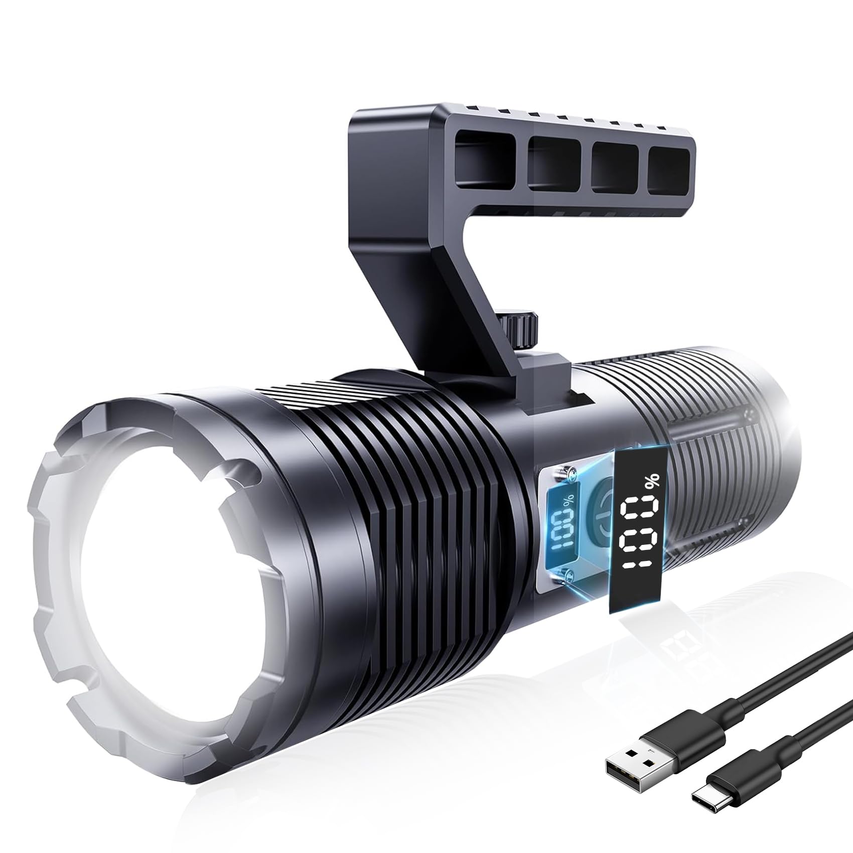 Siuyiu Black 3200 Lumens Rechargeable Torch, 11 Modes Led Super Bright Torches, Camping Torch, Zoomable Led Torch With Cob Auxiliary Light, Ipx7 Waterproof Flashlight, For Emergency, Disaster Surviva