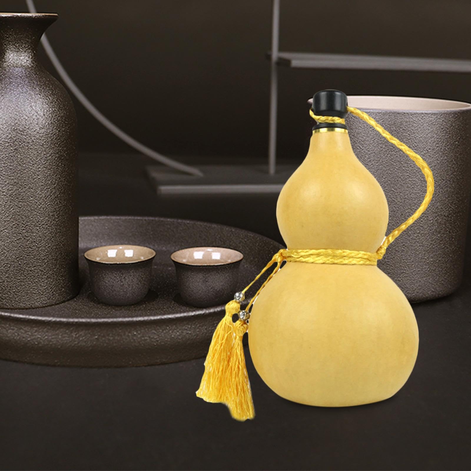 Baoblaze Kürbis-Wasserflasche, Kürbis-Weinflasche, Outdoor-Aktivitäten, Trinkkürbis, Kunsthandwerk, Schnapskessel für die Schreibtischdekoration zu Hause, gelb groß