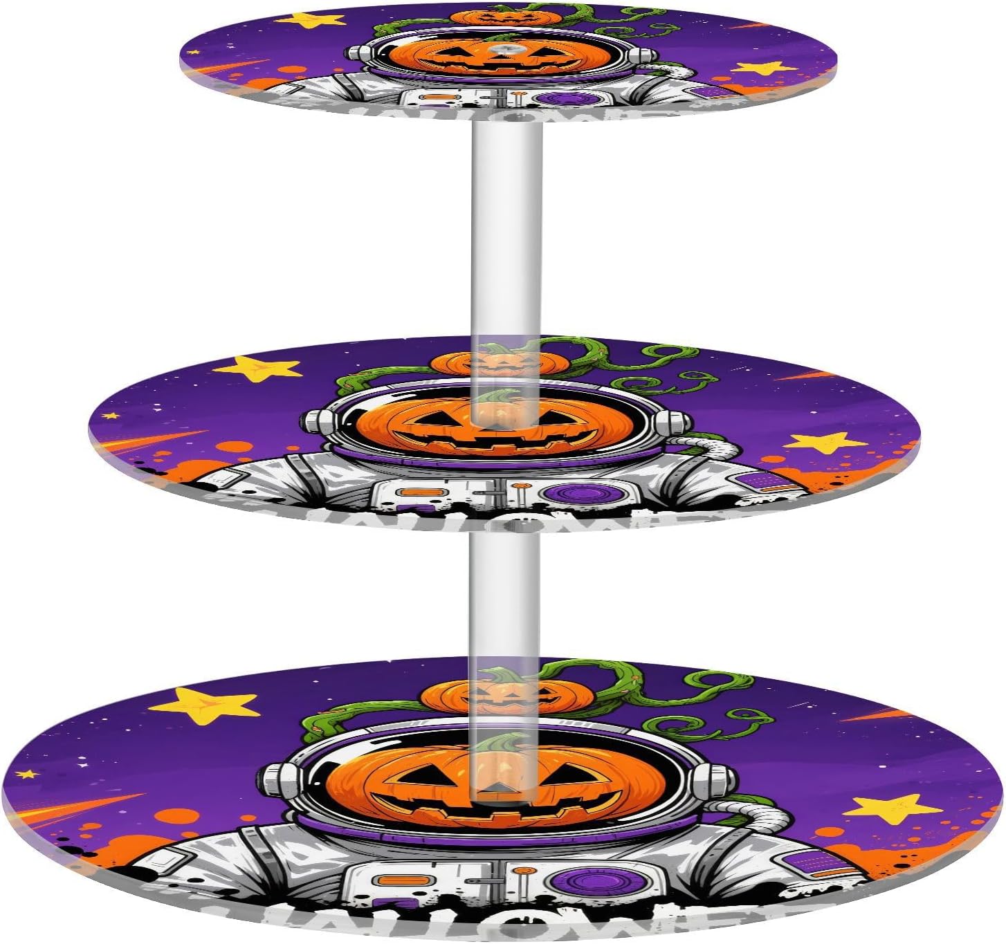 Astronaut Pumpkin Star Skull 3 Tier Acrylic Cupcake Stand, Cupcake Stand for 34 Cupcakes for Weddings, Christmas,Holidays,Parties,Birthday,Printed Cupcake Tower 23300118