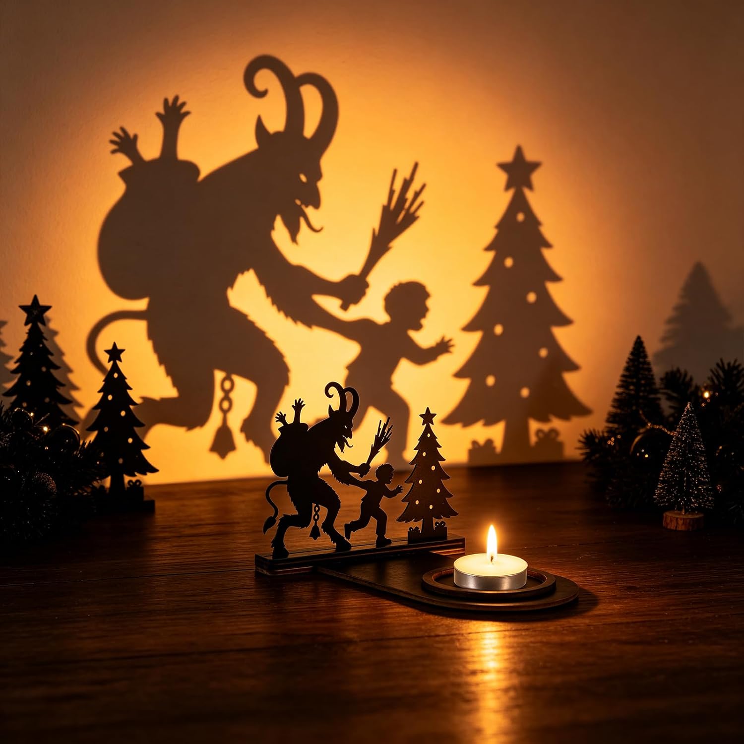 Christmas Shadow Candle Holders -Krampus Christmas Tree Candle Shadow