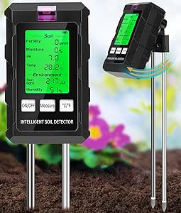 HK Soil Moisture Meter, 6-in-1 Digital Moisture Meter for Plants with Fertility/Soil Moisture/PH/Temp/Sunlight/Environmental Humidity, with Dual Probe and Batteries for Gardening, Lawn, Farming Plants
