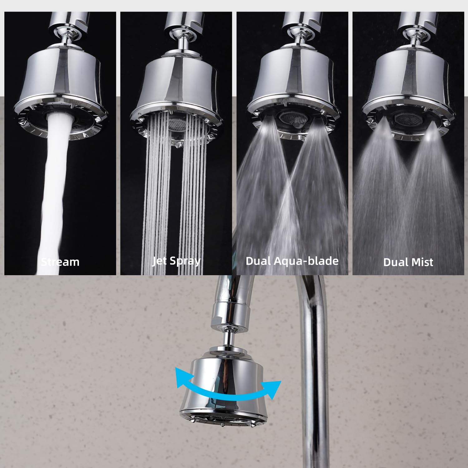IFealClear Kitchen Sink Faucet Head – 360° Swivel Aerator With 2 Ball Joints, 4 Spray Modes, Brass & ABS, Adapters Included