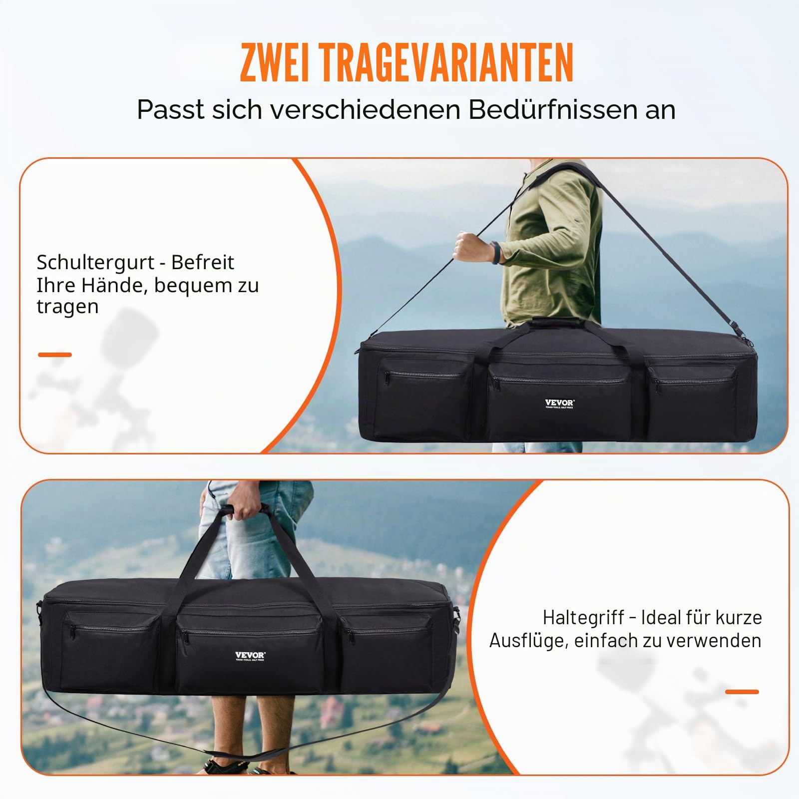 VEVOR Teleskoptasche, 1035 mm, Transporttasche für Teleskope mit festen Schnallen, mehrere Taschen & abnehmbare Trennwand für Teleskope, Teleskop-Tragetasche zur Sicherung von optischem Tubus & Stativ