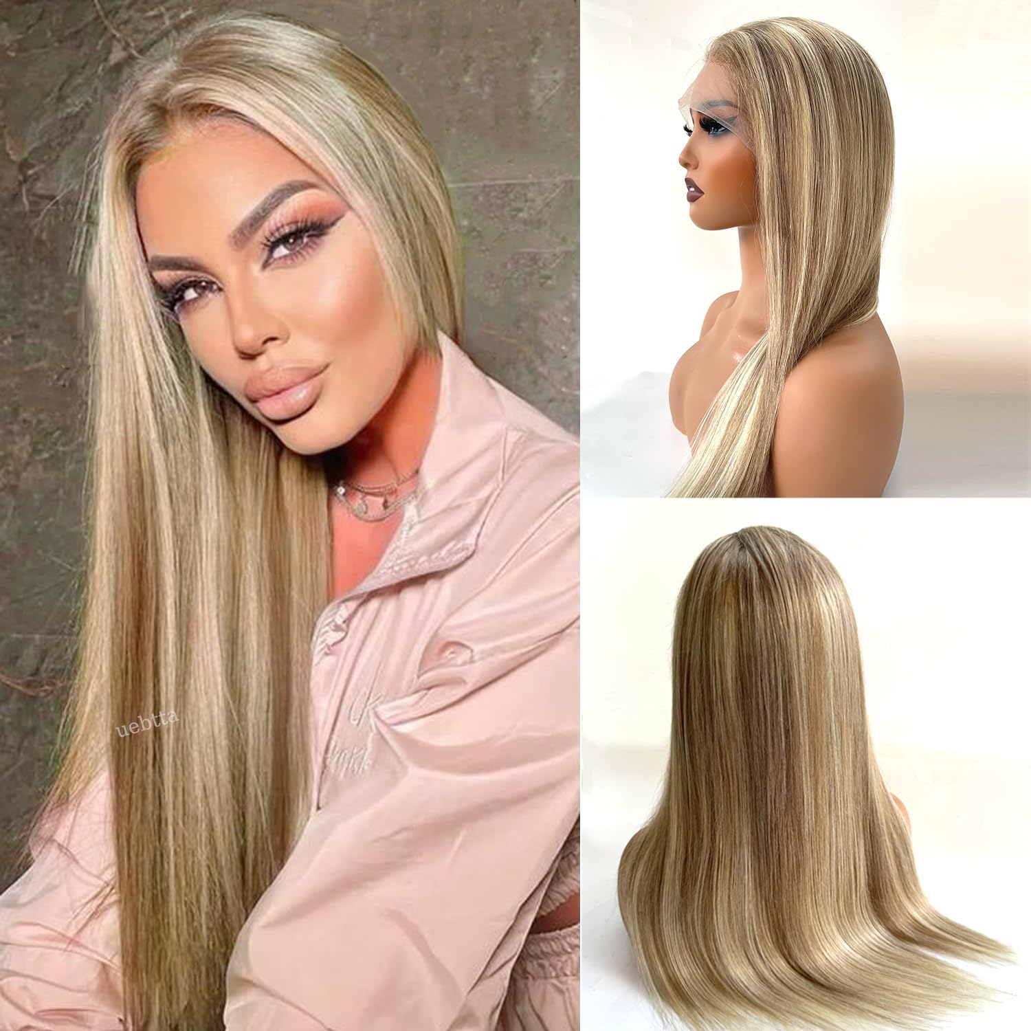 Balayage Ash Blonde Human Hair Lace Front Wig - 32 Inch, 13x4, HD Glueless, Pre Plucked, 180% Density Highlights