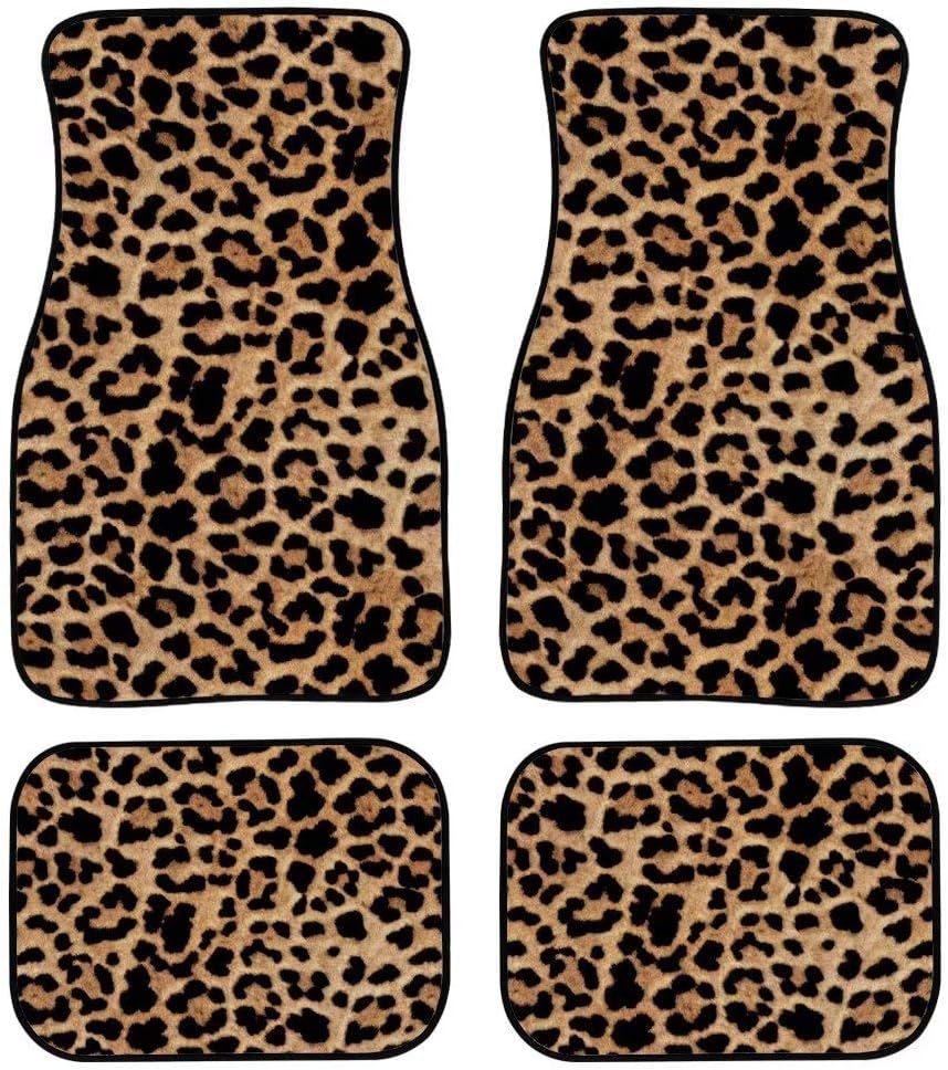 Dellukee Decorative Car Floor Mats Leopard Print All Weather Non Slip Universal Fit Car Floor Carpet Best for Car SUV Truck Van Heavy Duty