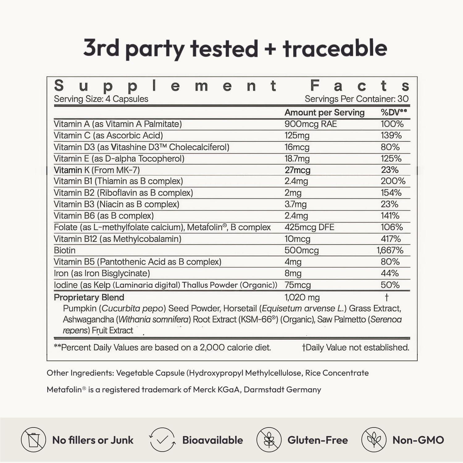 Moon Juice SuperHair Hair Growth Vitamins for Women & Men with Biotin & Saw Palmetto - Clinical Strength Multivitamin Hair Supplement for Healthier, Stronger, Thicker Hair, 120 Capsules - 30 Servings - Image 6