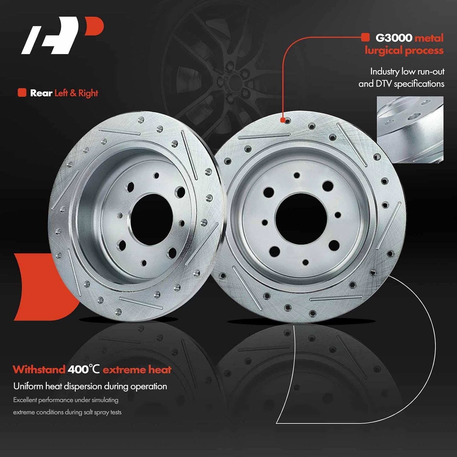 A-Premium 9.4 inch(239 mm) Rear Drilled and Slotted Disc Brake Rotors + Ceramic Pads Kit Compatible with Select Acura and Honda Models - Integra 1990-2001, Civic, Civic del Sol, CRX/Prelude 1990-1991