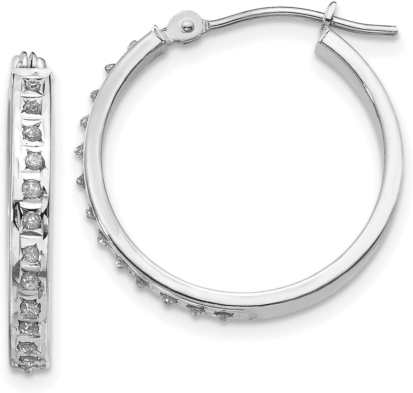 14k White Gold Hoop Earrings for Women with Channel Set Round Cut Diamonds, Elegant Hinged Hoops for Daily Wear or Formal Events, Classic Fine Jewelry with Timeless Sparkle and Sophisticated Design