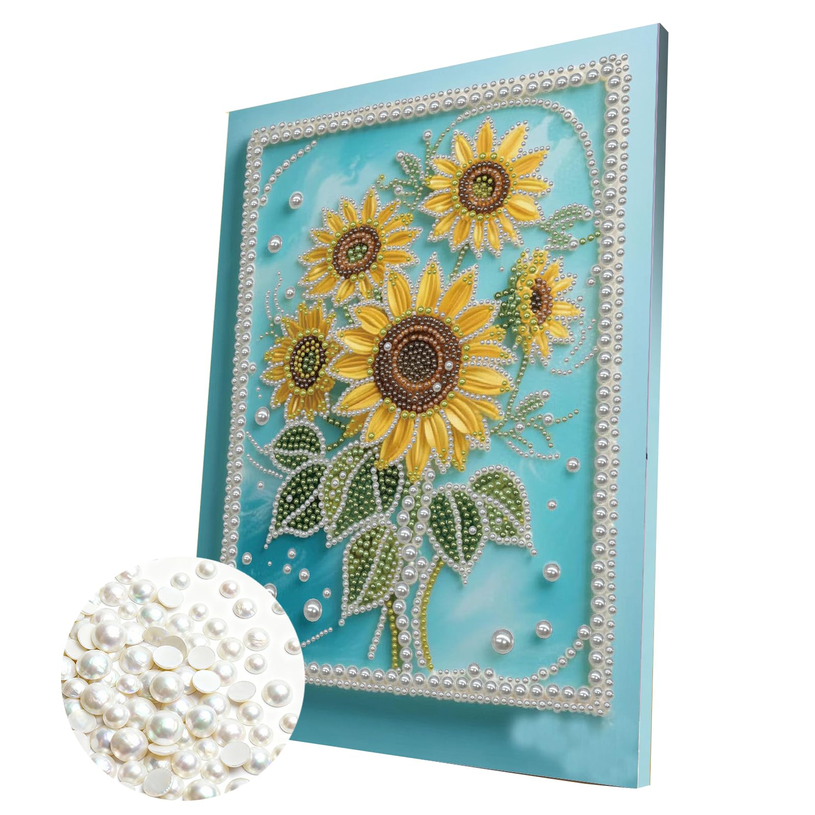DIY Pearl Painting Kit with Wooden Frame, 3D Plastic Pearl Gemstone Ocean Art Craft for Adults Beginners, Diamond Art Kits for Adults, Home Wall Decor Ready Gift for Women(Sunflower)(30 * 40cm)