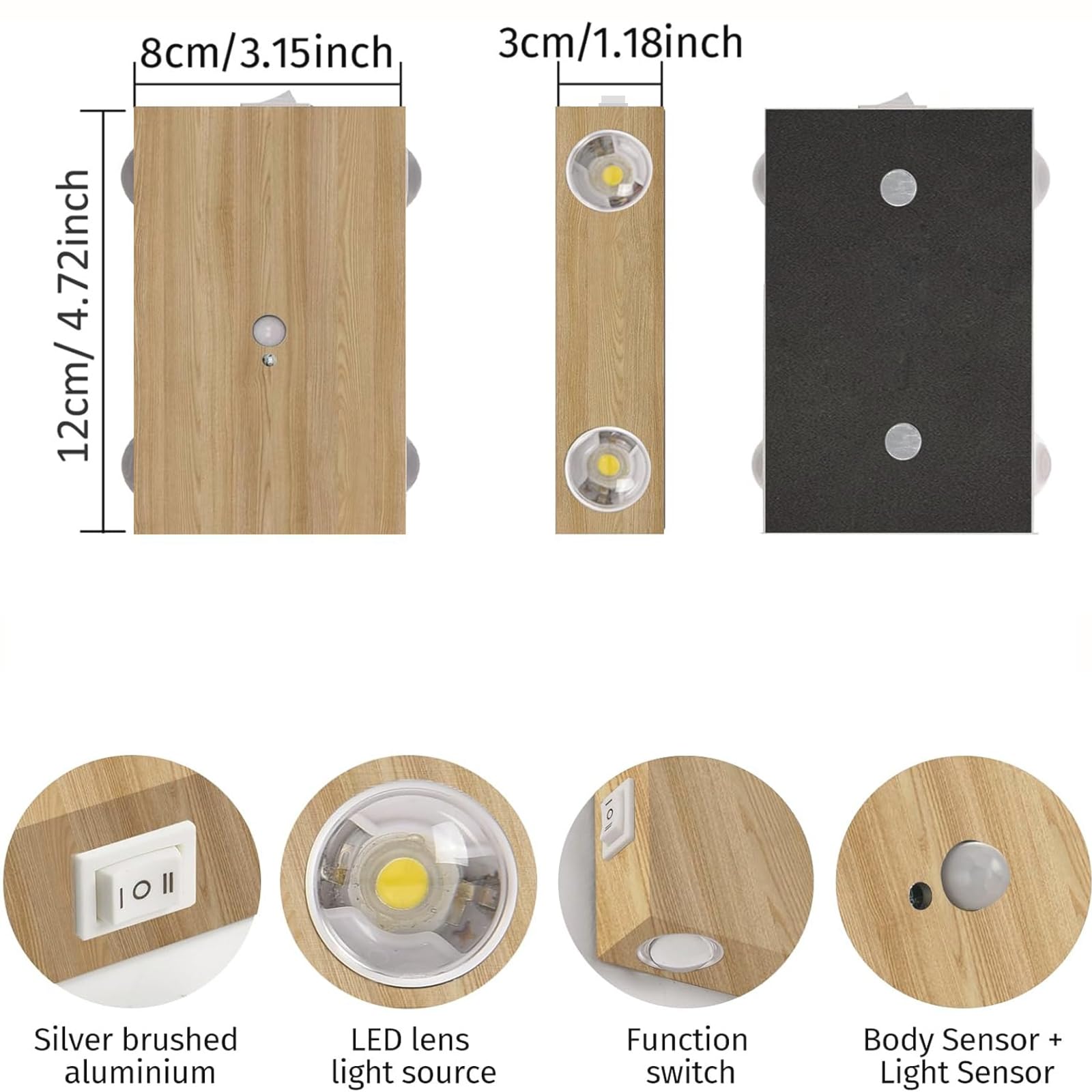 VOMI Oplaadbare led-wandlamp met bewegingsmelder, draadloze led-wandlampen voor binnen, 3000 K, wandlamp voor slaapkamer met schakelaar, wandverlichting voor hal, trap