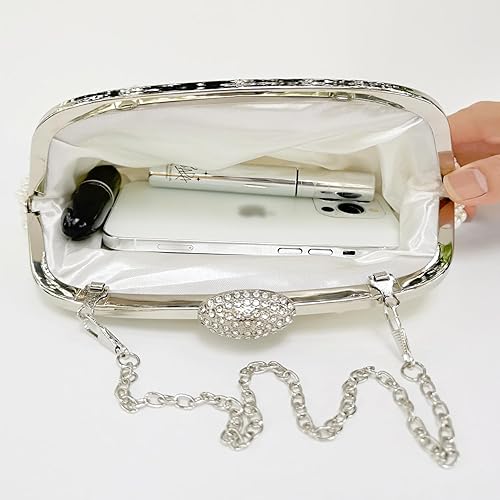 Miniatura 4 de Aovtero Bolso de mano de perlas para mujer, bolso de noche formal con cuentas completas con cadena