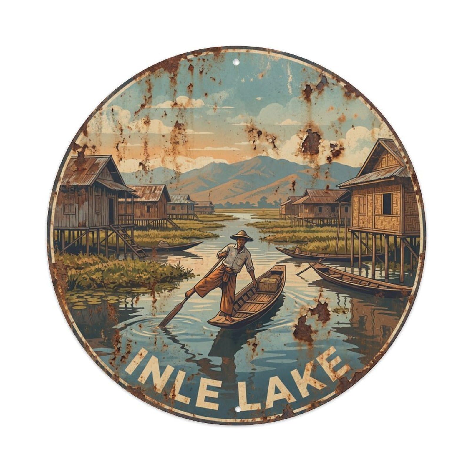 Myanmar Vintage Travel Inle Lake Metal Tin Sign