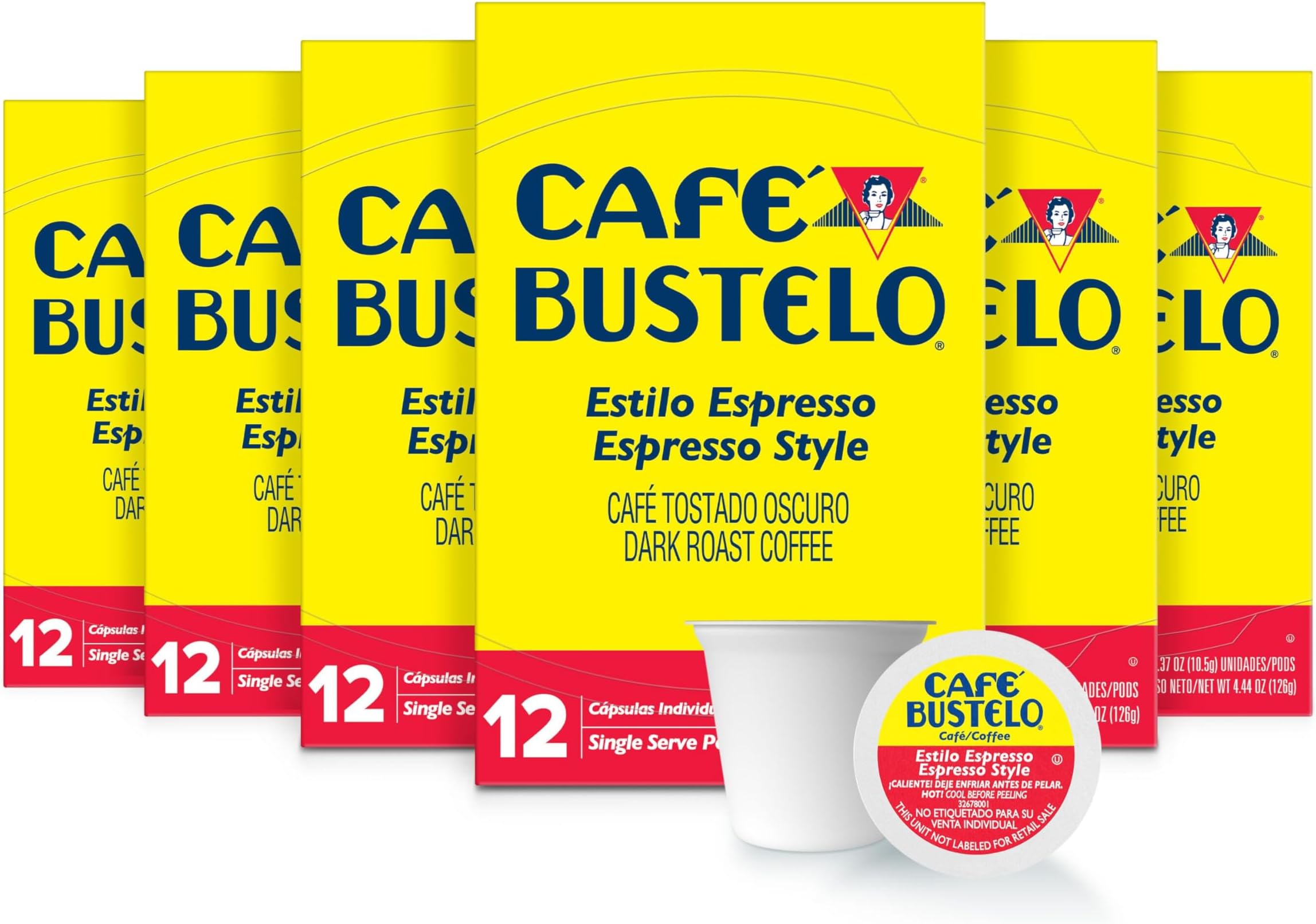Café Bustelo Espresso Style Dark Roast, Single Serve Coffee Pods, 12 Count (Pack of 6)