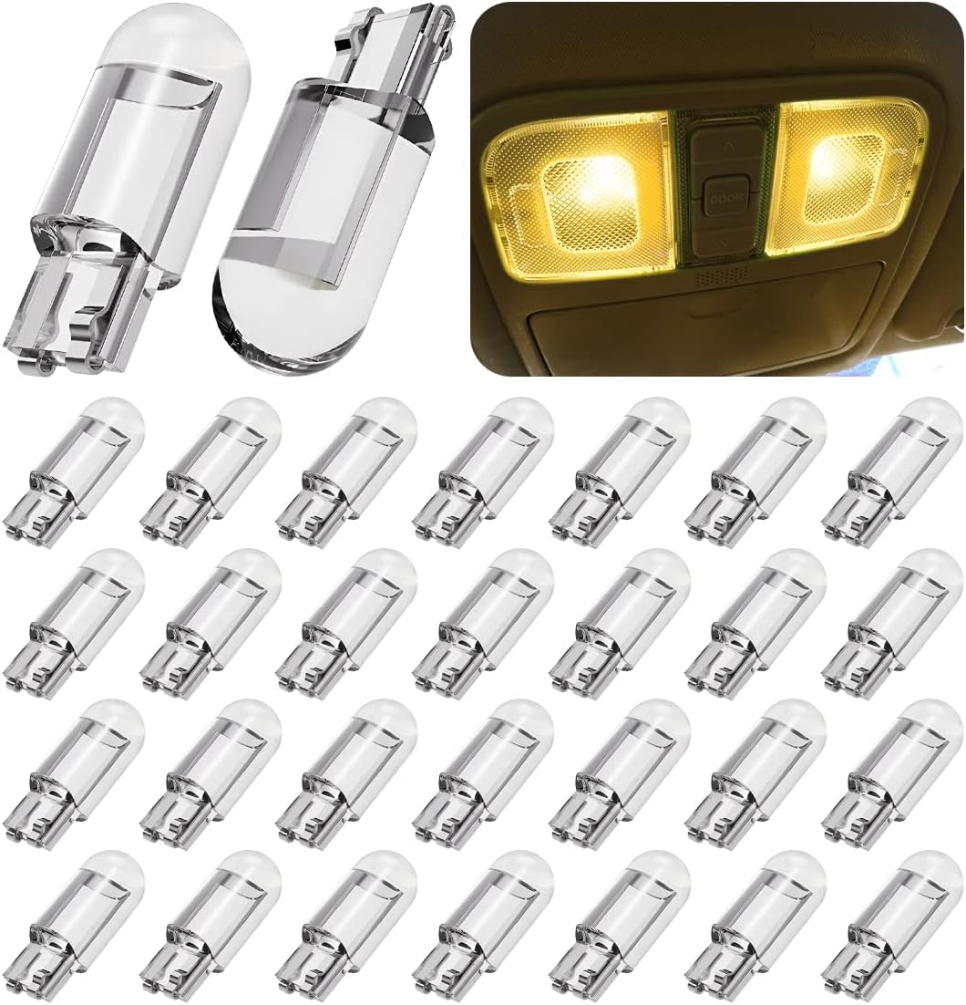 AUCELI 30 Pcs LED Light Bulbs 6000K, 12V Error Free Interior Bulbs for Cars, Dome Map License Plate Glove Box Light, Colored 194 Wedge COB LED Bulbs, Map Lights, Reading Lights