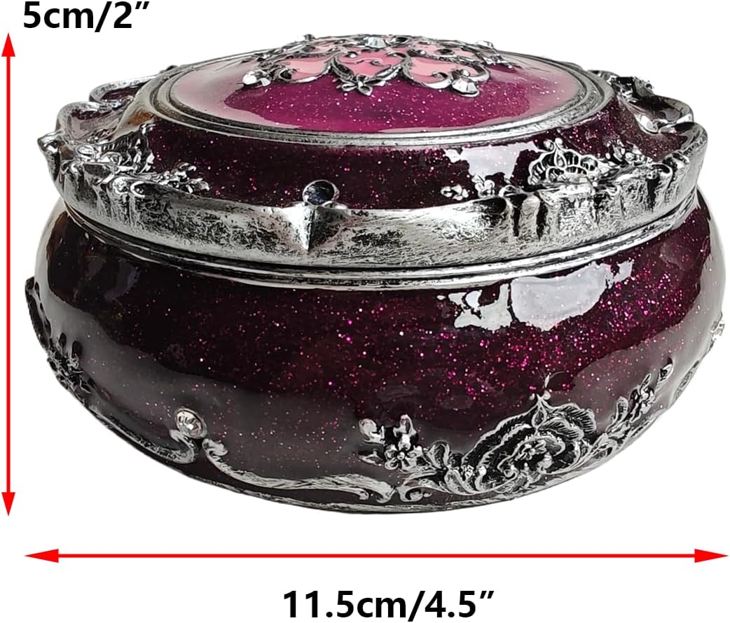 Handcrafted Round Jewelry Box - Vintage Rose Treasure Box with Carved Floral Lid, Elegant Organizer for Rings, Earrings, Necklaces and Bracelets, Romantic Gift for Wedding and Anniversary