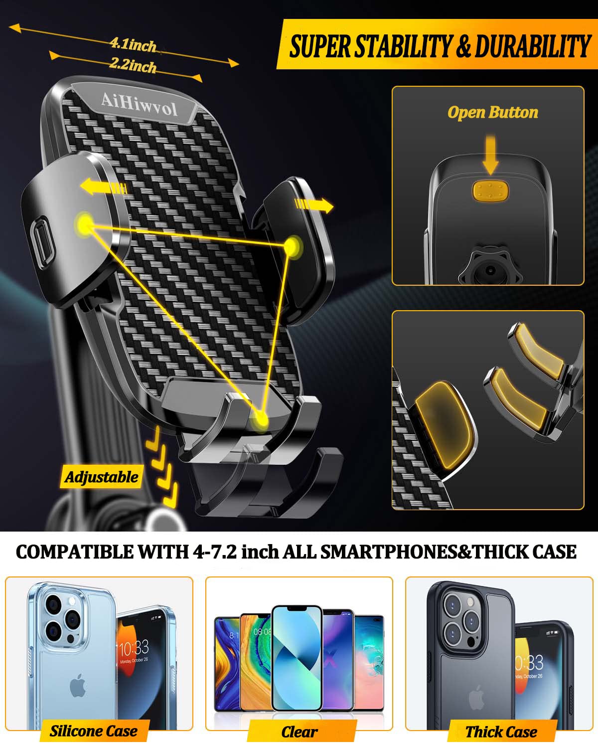 CGEAMDY Supporto Telefono Per Auto A Presa D'Aria – Rotazione 360°, Universale In Fibra Di Carbonio