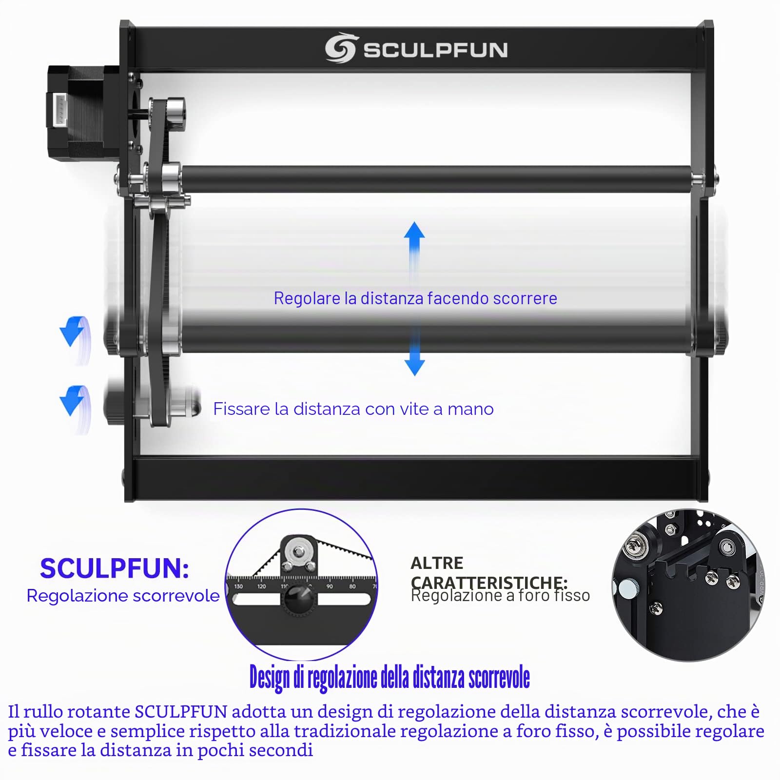 SCULPFUN Rullo rotante laser, incisore laser a Y, rotazione a 360° per l'incisione laser di oggetti cilindrici, lattine (con 4 piedini di sollevamento)