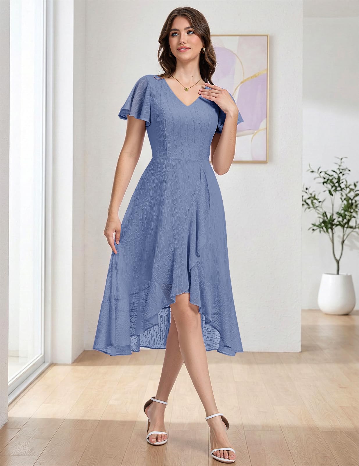 Cocktailkleid Festlich Asymmetrisch Kleid für Hochzeit Spitze Abendkleid