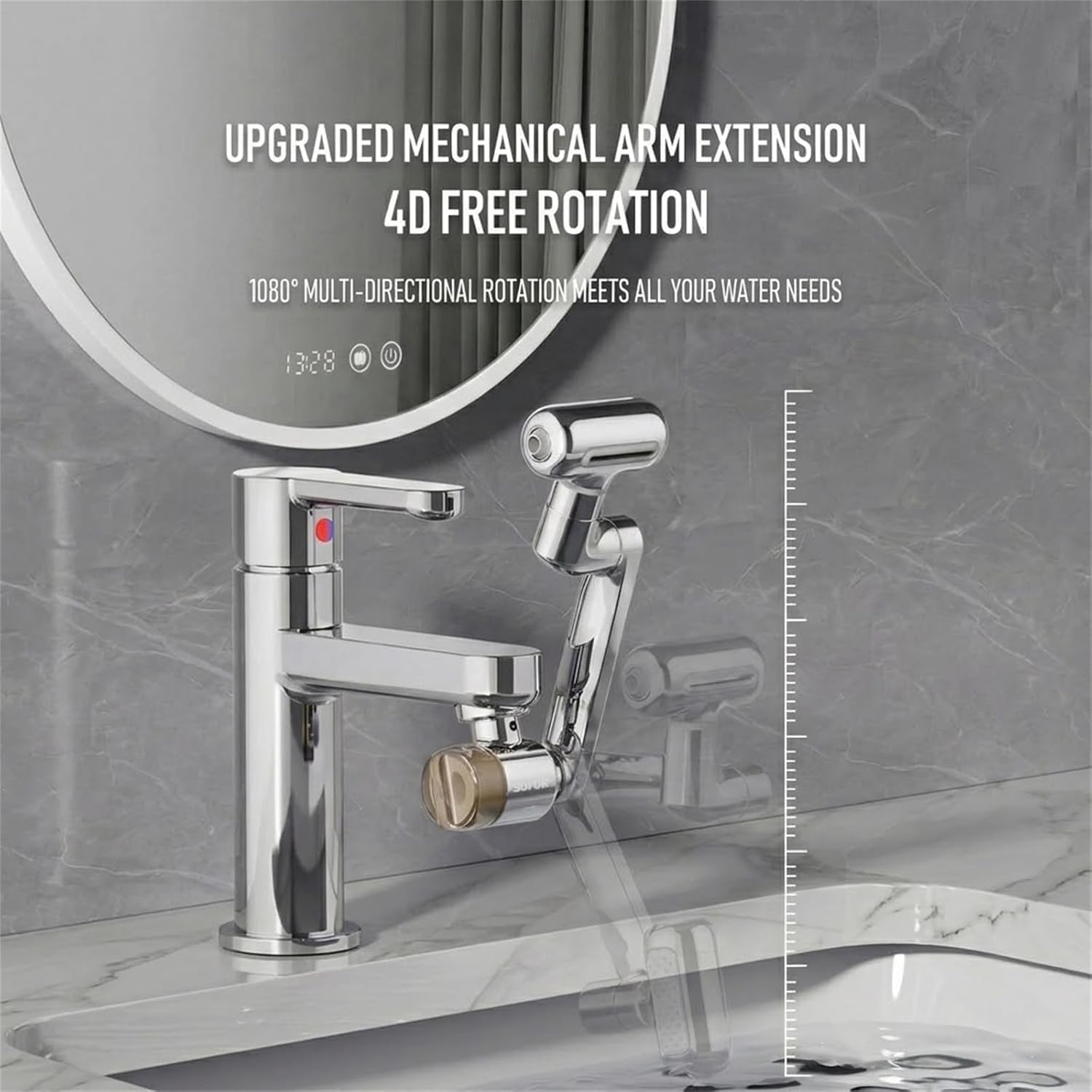 1080° Rotating Faucet Extender with Upward Facial Mist,4 Water Modes & Built-in Filter,Rotating Faucet Extender with Filter for Wash Hand/Hair/Face,Universal Fit — view 7