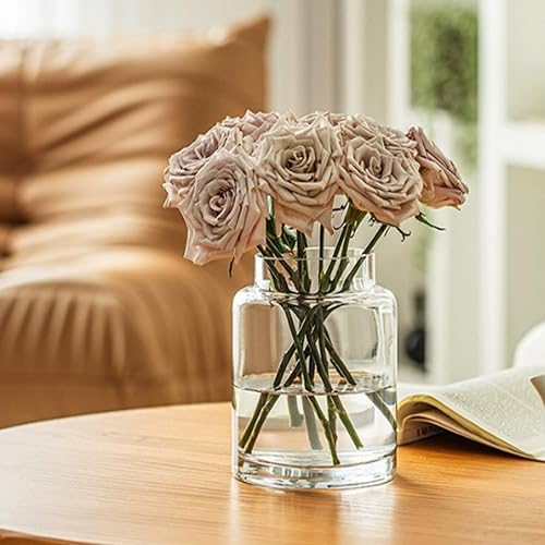 Miniatura 8 de Jarrones transparentes para centros de mesa, florero grande de vidrio de 9 pulgadas con fondo de boca ancha con peso, fácil de limpiar, moderno