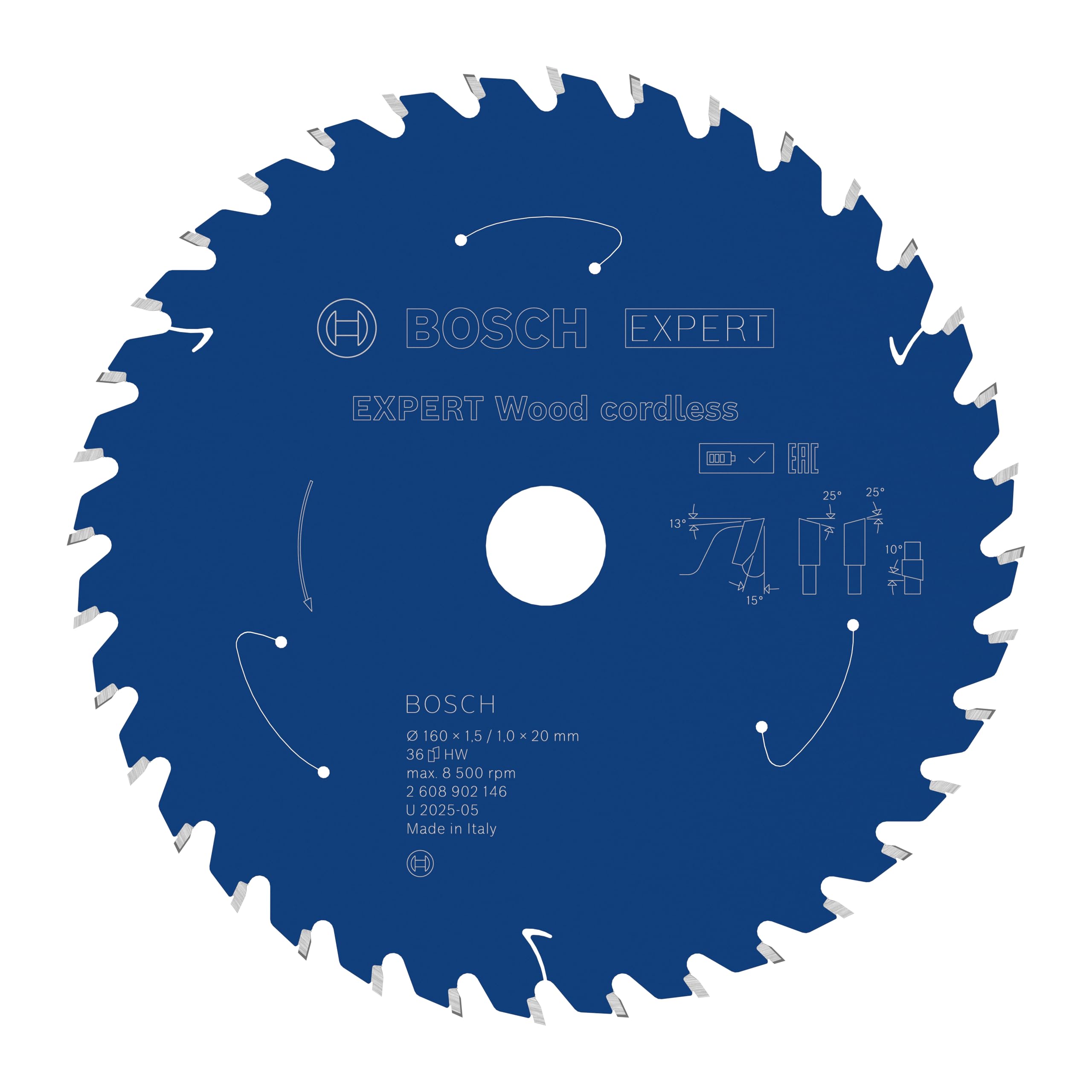 Bosch 1x Lama per sega circolare EXPERT Wood cordless per sega circolare portatile (per Legno tenero, Legno duro, Ø mm, Professional Accessorio Seghe circolari a batteria portatili)