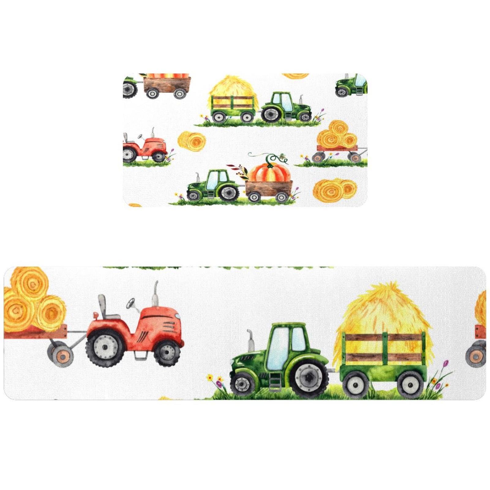 Tapis de cuisine antidérapants motif tracteur et citrouille lavables en machine x2