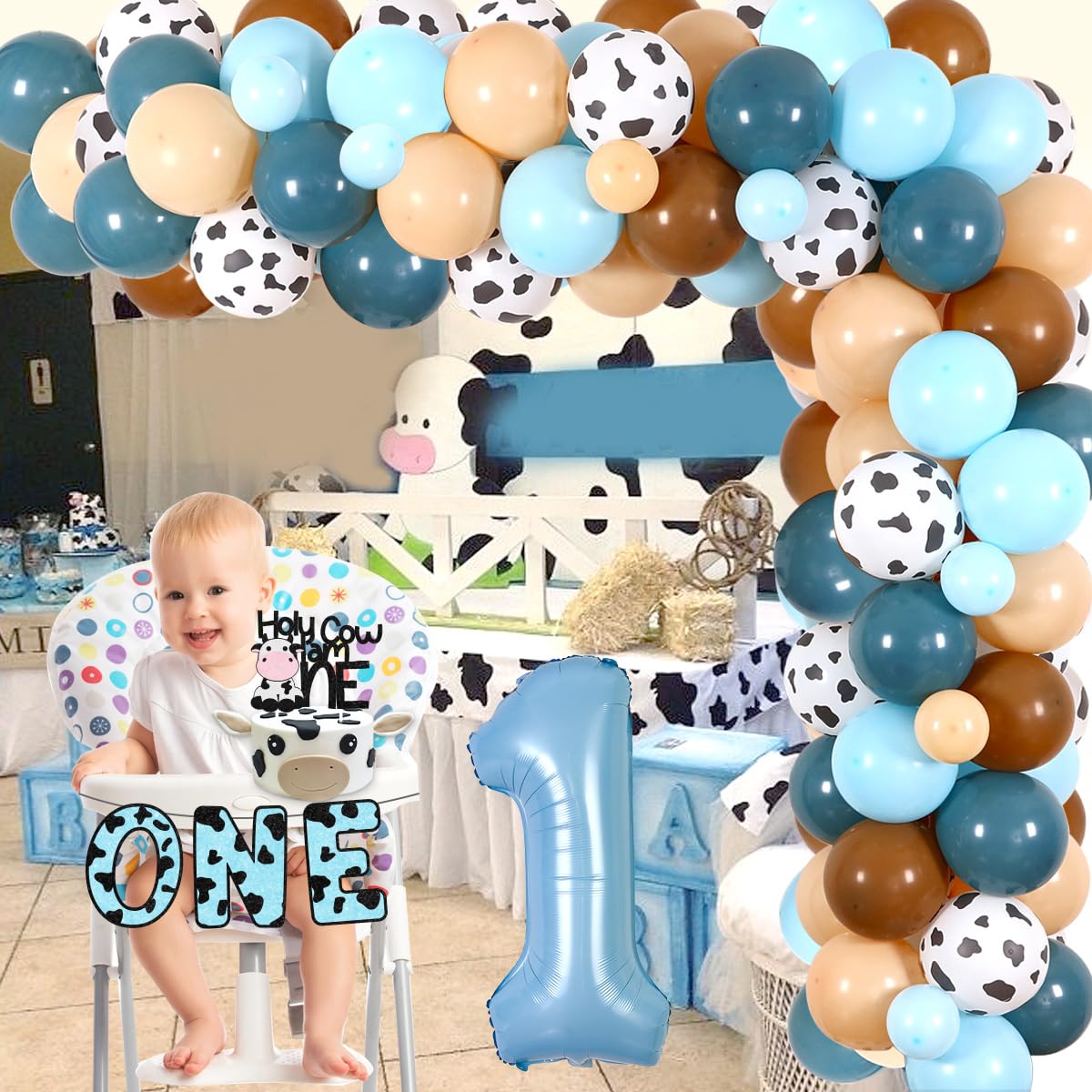 Farm Cow Highchair Banner For 1st Birthday - Cowboy/Cowgirl Barnyard Party Decor