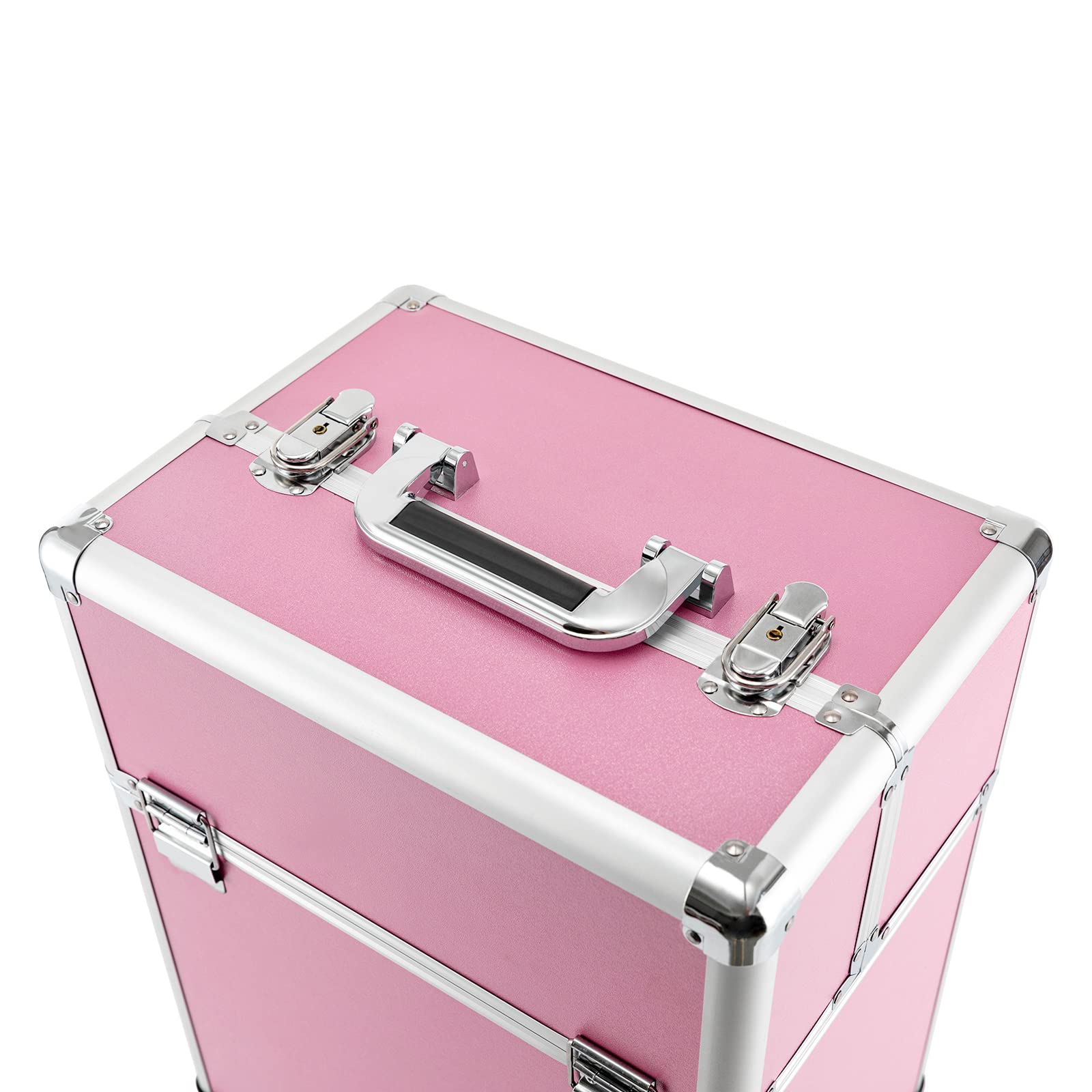 Alu Kosmetik Trolley Koffer Schmink Friseur Pro Beauty Case Make-Up Nageldesign Gut Reisen Rollender Zug Wagen Aufbewahrungsorganisator Mit Teleskopierbaren Stange Universal Wheel Und Lock (Rosa)