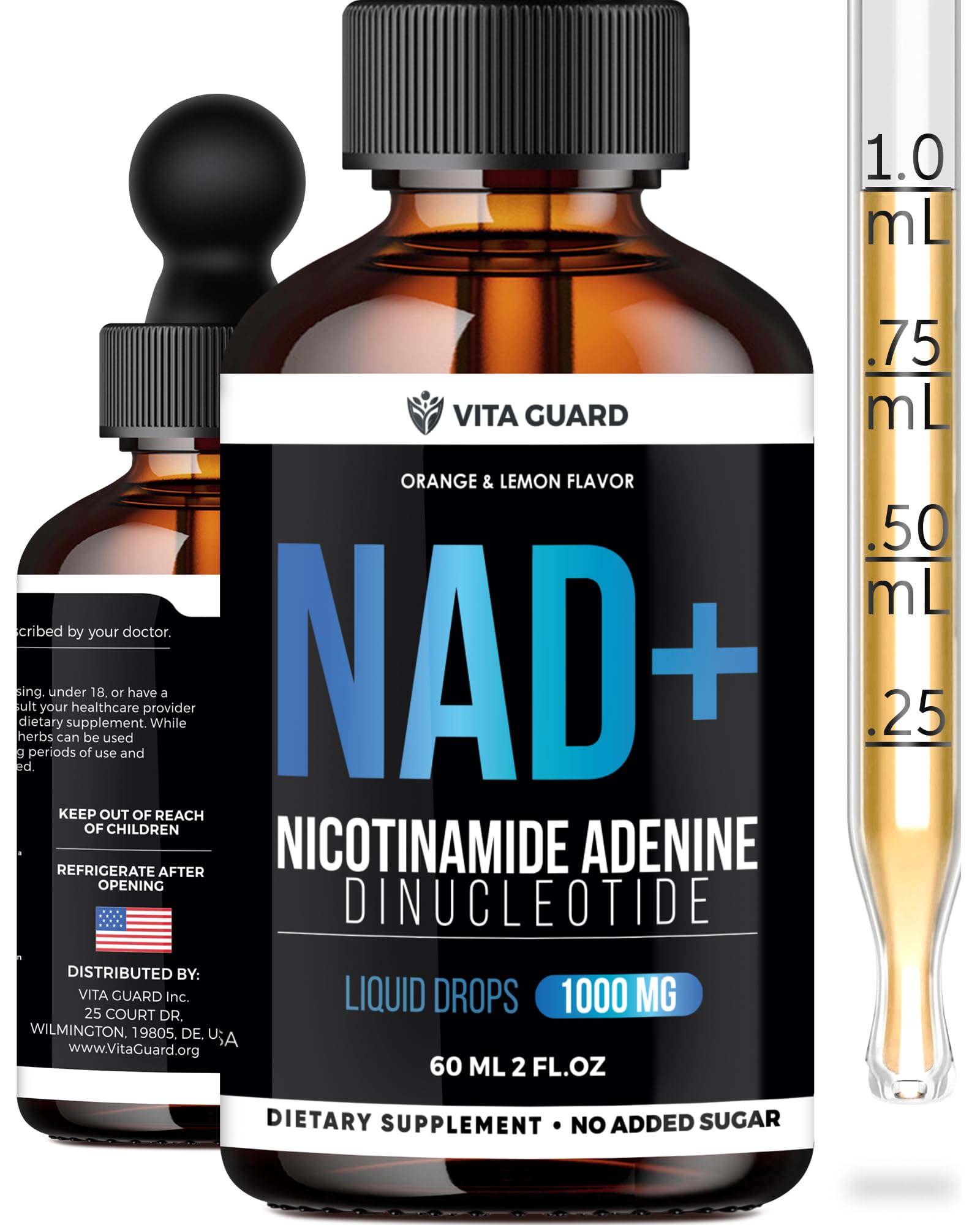 Pure NAD+ Supplements 1000mg Liquid Drops for Women & Men | Nicotinamide Adenine (Similar to Nicotinamide Riboside) - NAD+ Booster Supplement - Natur