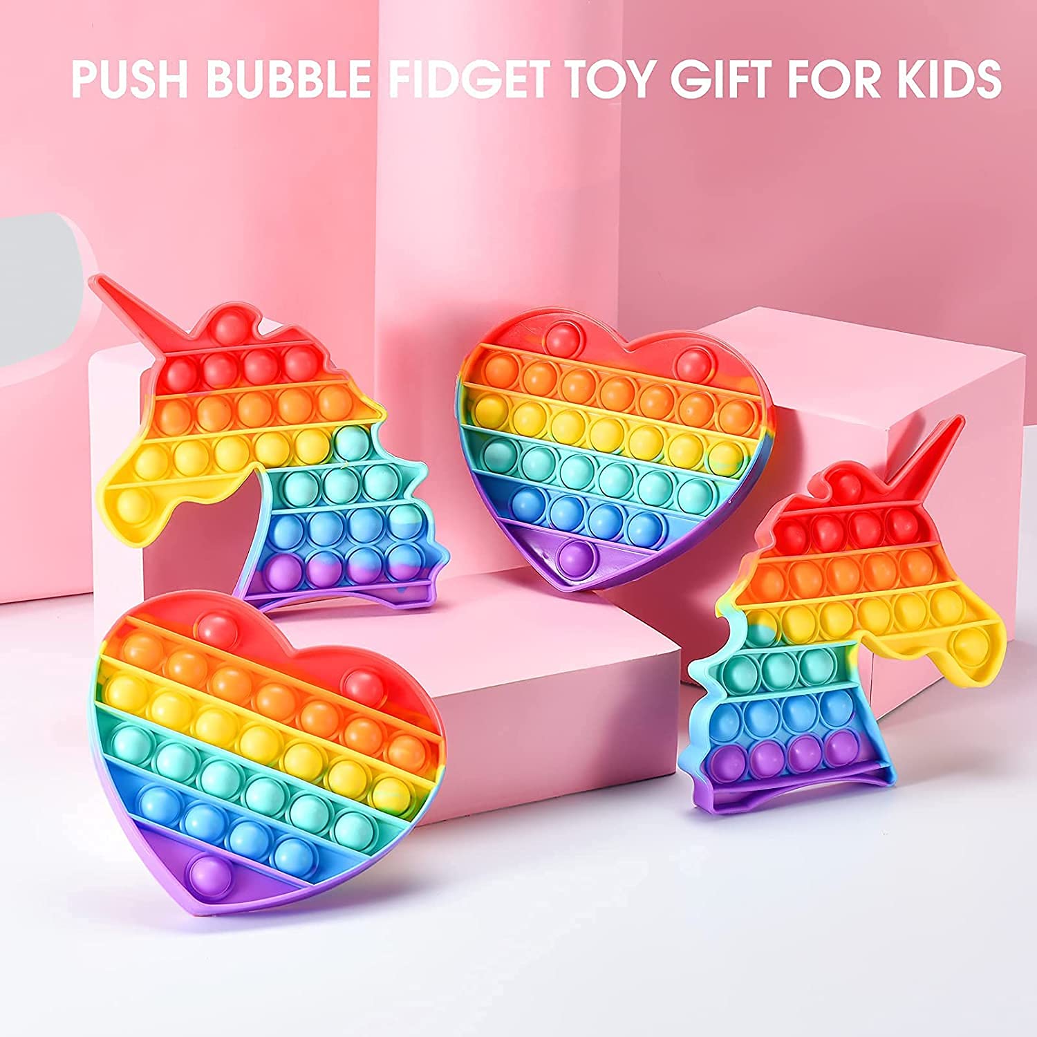STOFFIER GARTEN Pop It Fidget Toys,Push Pop Bubble Fidget Sensory Toy,Autism Special Needs Silicone Fidget Toy Sensory Toys Novelty Gifts for Girls Boys Kids Adults (Heart + Unicorn) 1
