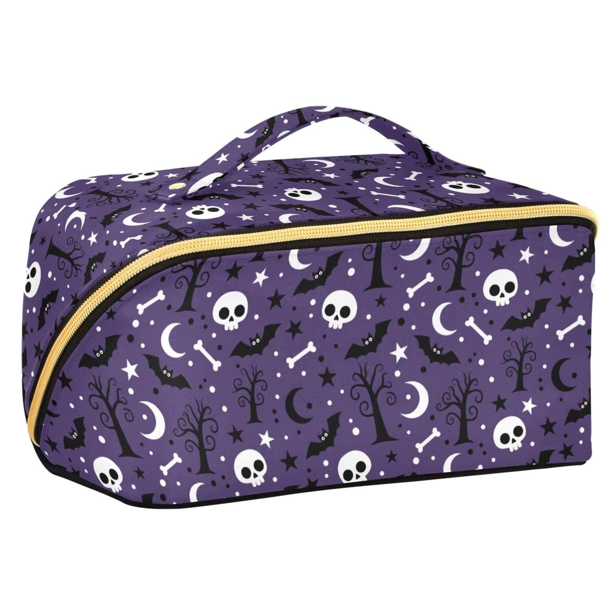 MNSRUU Makeup Organizer Bag, Halloween Black Bats Night Sky with Stars Travel Makeup Bags Makeup Vanity Case Large Capacity Rhombus Cosmetic Toiletry
