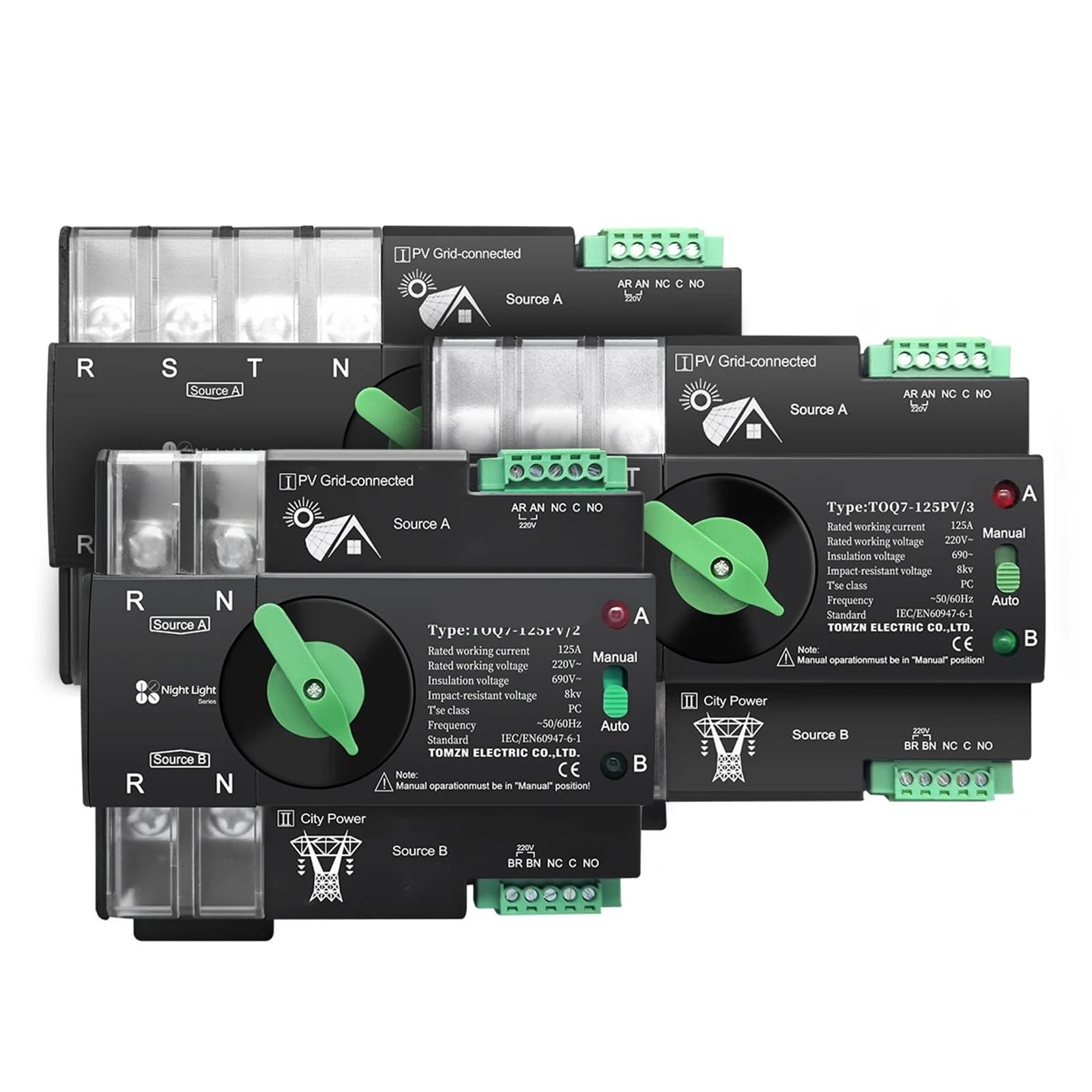 Interruptor de potencia dual trifásico Disyuntor ininterrumpido 1 pieza(3P L N 220V-230V,100A)