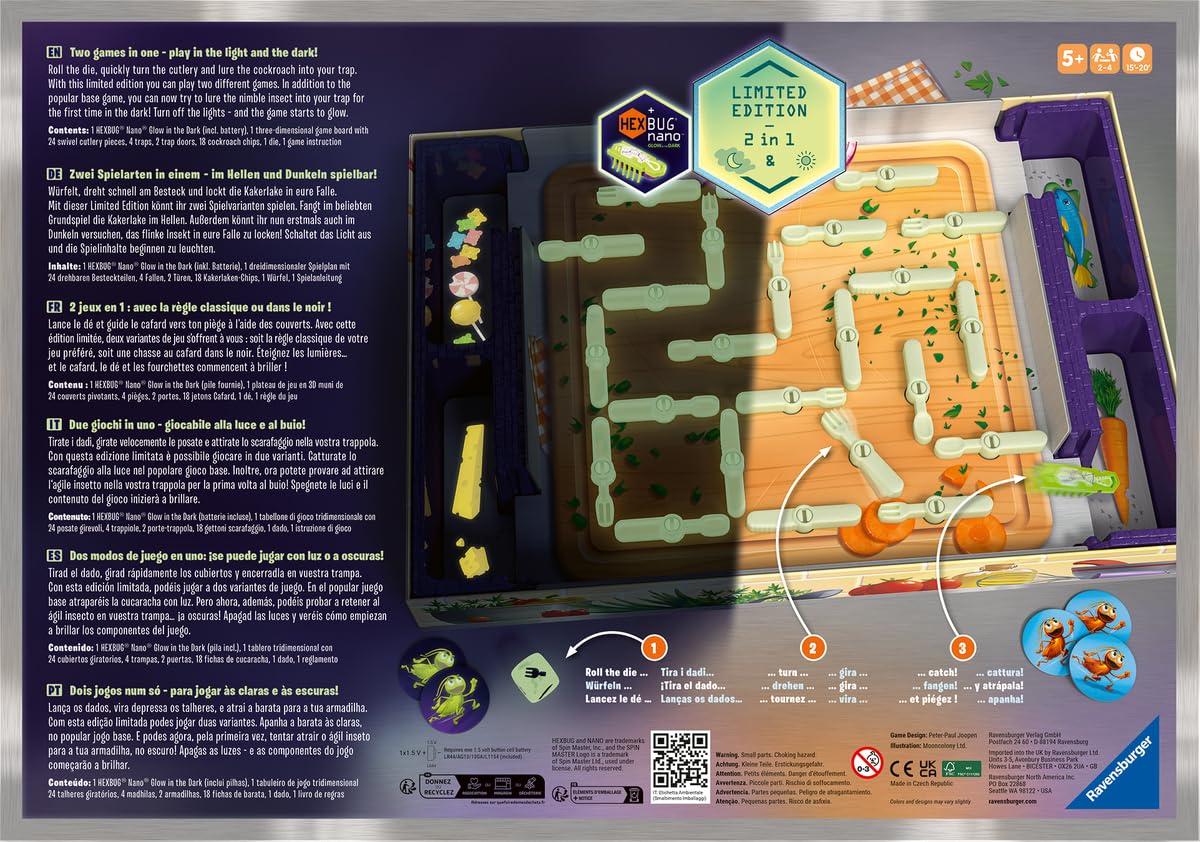 Ravensburger - La Cucaracha Glow in the Dark, Gioco da Tavolo per Tutta la Famiglia, 2-4 Giocatori, Idea Regalo per Bambini 6+ Anni, Edizione in Italiano