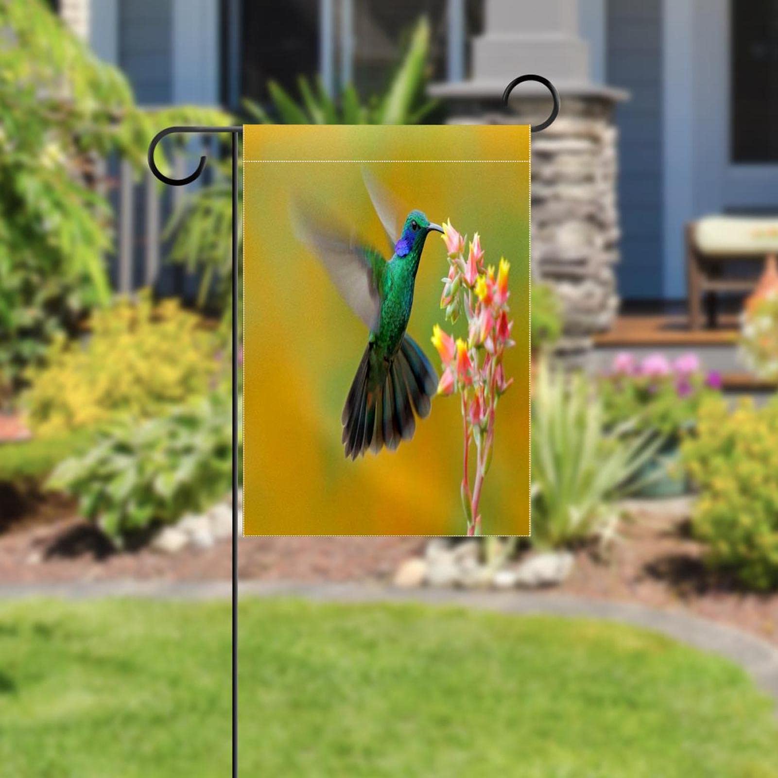 ShineSnow Garten-Flagge Mit Kolibri & Blumen – Doppelseitig, 30.5x45.7 Cm, Polyester | Dekoration Für Garten & Terrasse
